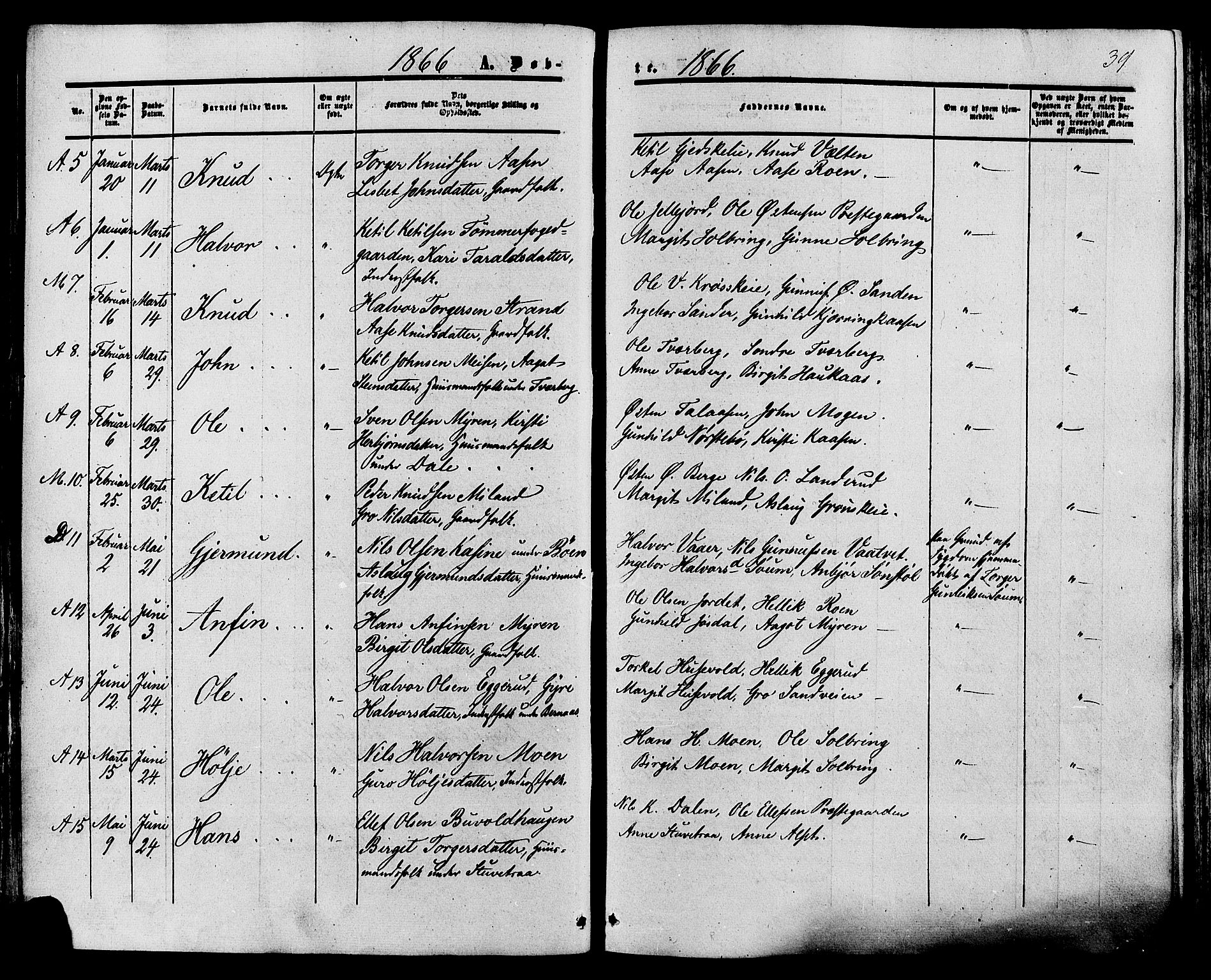 Tinn kirkebøker, AV/SAKO-A-308/F/Fa/L0006: Parish register (official) no. I 6, 1857-1878, p. 39