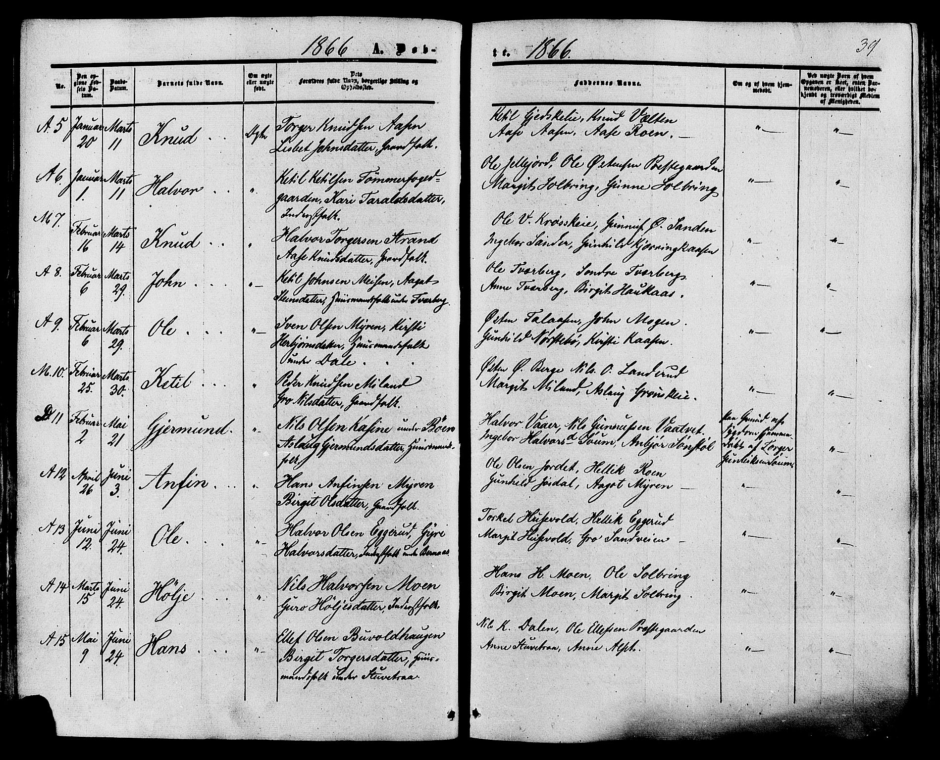 Tinn kirkebøker, AV/SAKO-A-308/F/Fa/L0006: Parish register (official) no. I 6, 1857-1878, p. 39