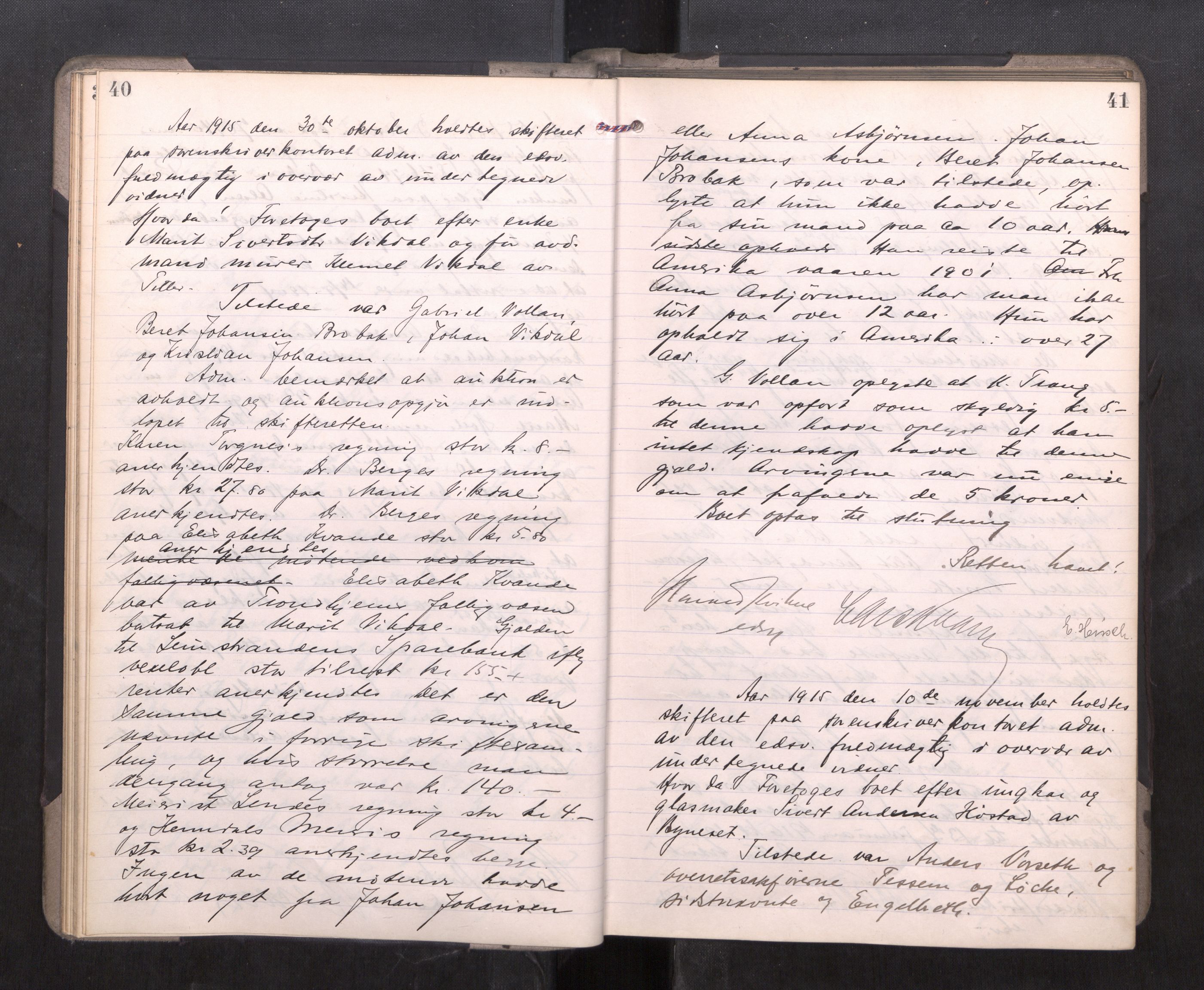 Strinda og Selbu sorenskriveri, AV/SAT-A-0015/3/3B/L0012: Skifteforhandlingsprot. 12, 1915-1919, p. 40-41