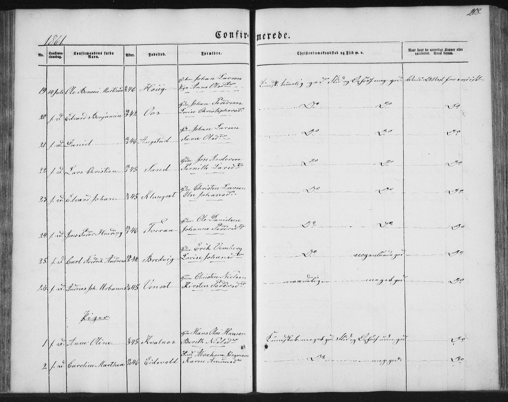 Ministerialprotokoller, klokkerbøker og fødselsregistre - Nordland, SAT/A-1459/852/L0738: Parish register (official) no. 852A08, 1849-1865, p. 208