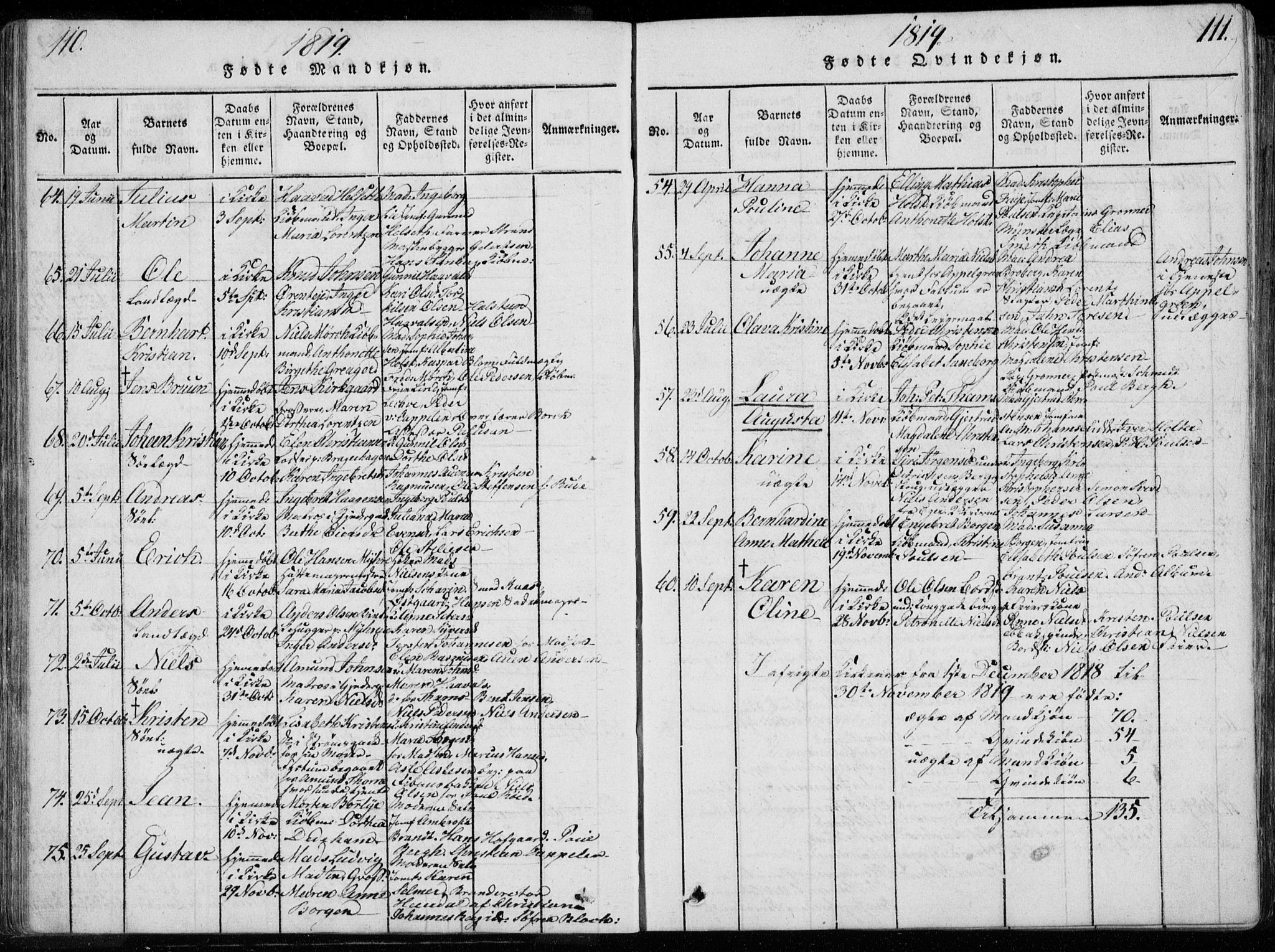 Bragernes kirkebøker, AV/SAKO-A-6/F/Fa/L0007: Parish register (official) no. I 7, 1815-1829, p. 110-111