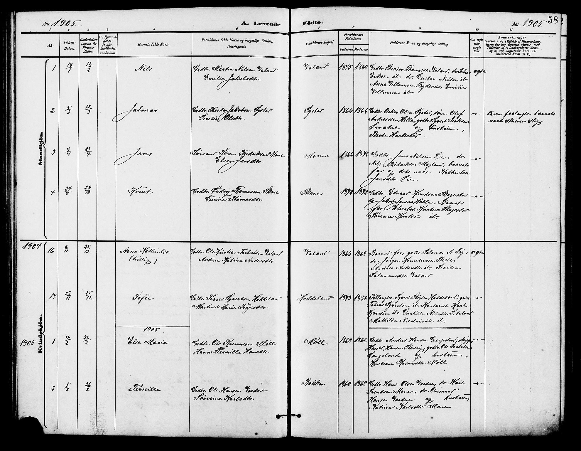 Holum sokneprestkontor, SAK/1111-0022/F/Fb/Fba/L0005: Parish register (copy) no. B 5, 1891-1909, p. 58