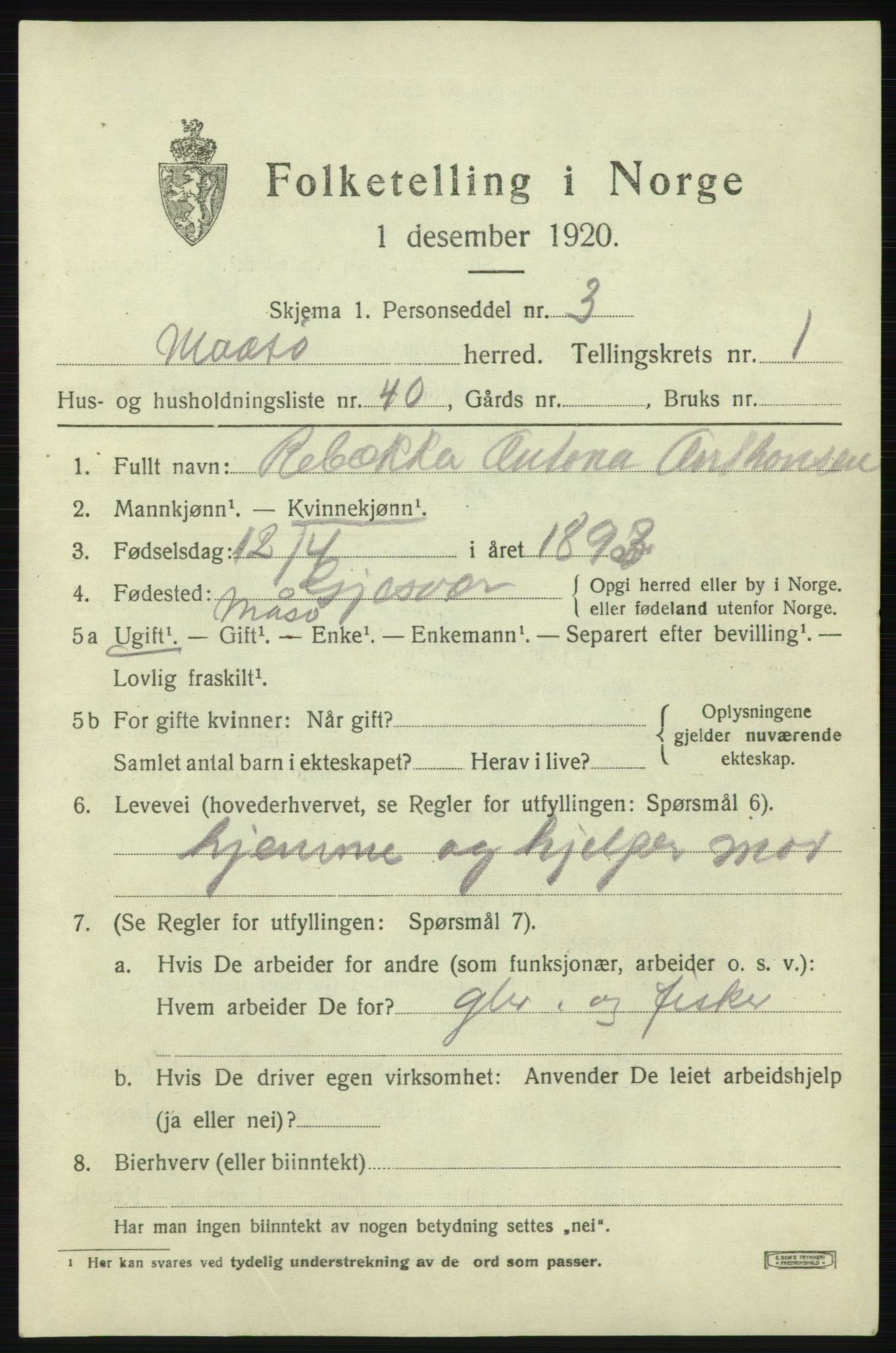 SATØ, 1920 census for Måsøy, 1920, p. 1244
