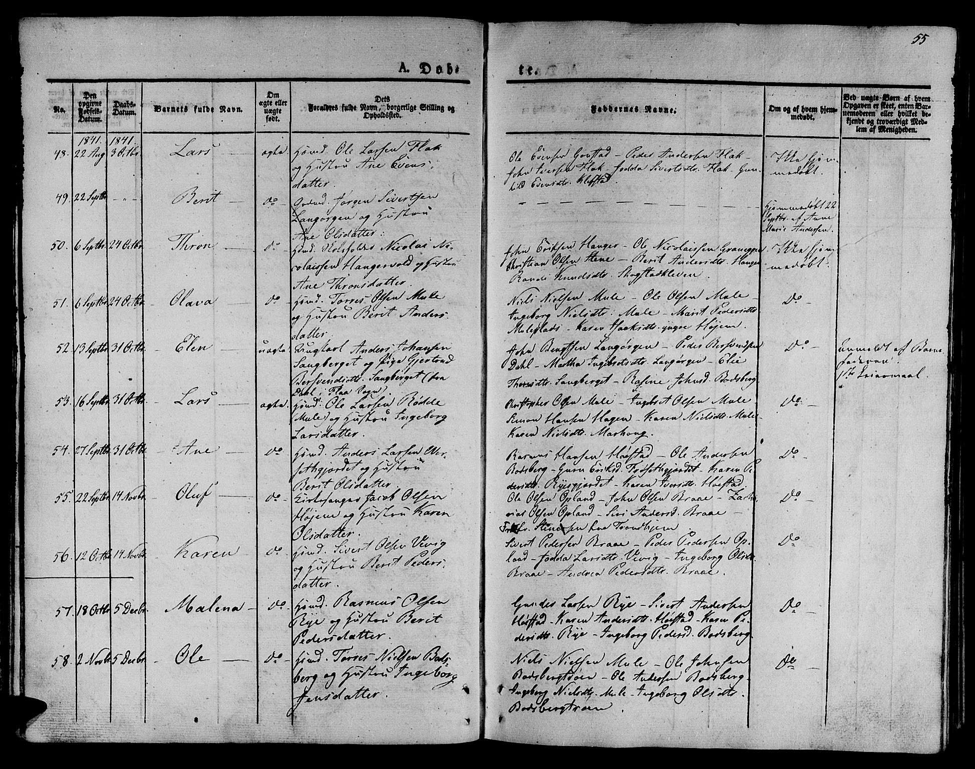 Ministerialprotokoller, klokkerbøker og fødselsregistre - Sør-Trøndelag, SAT/A-1456/612/L0374: Parish register (official) no. 612A07 /1, 1829-1845, p. 55