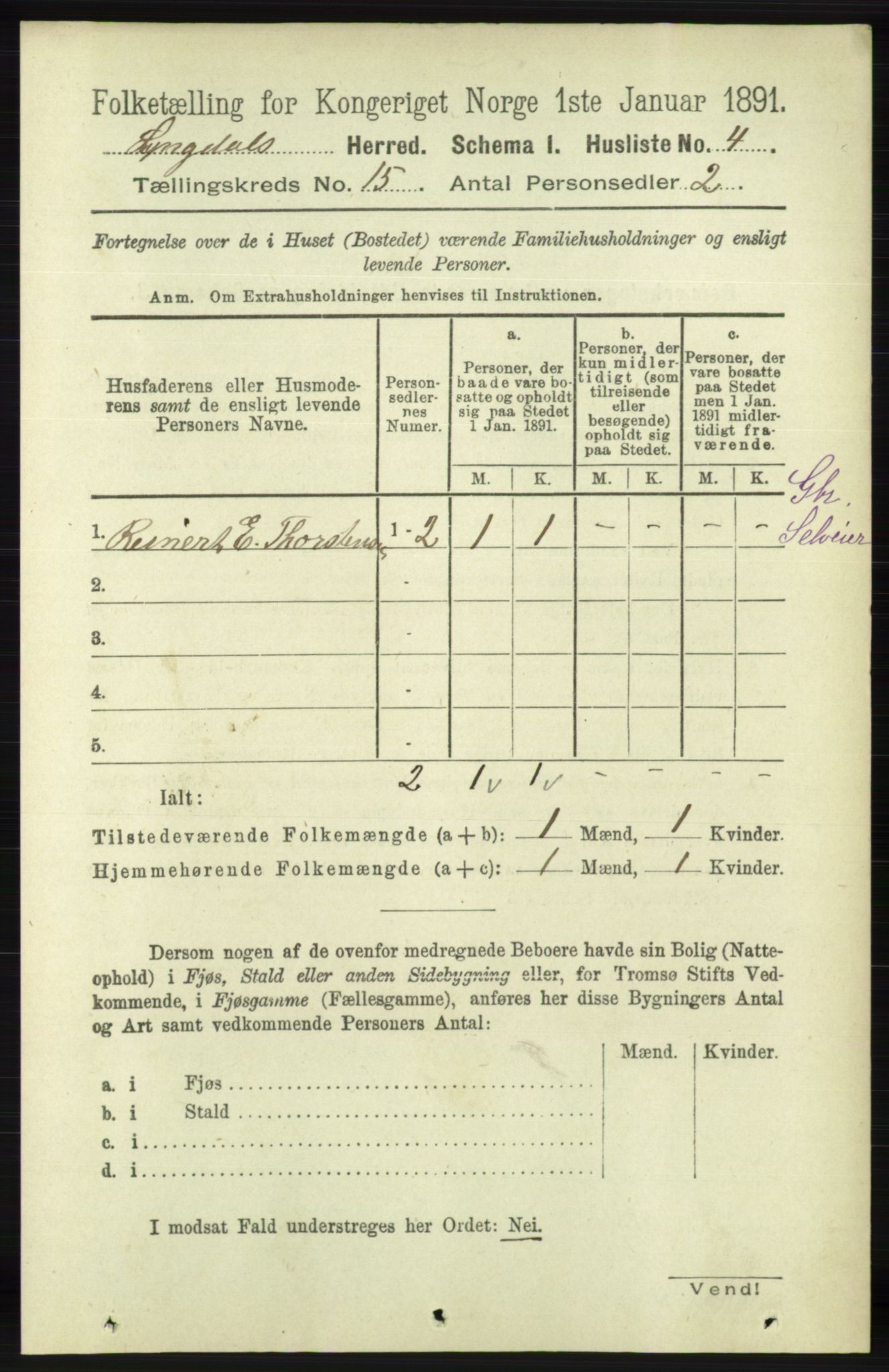 RA, 1891 census for 1032 Lyngdal, 1891, p. 6024