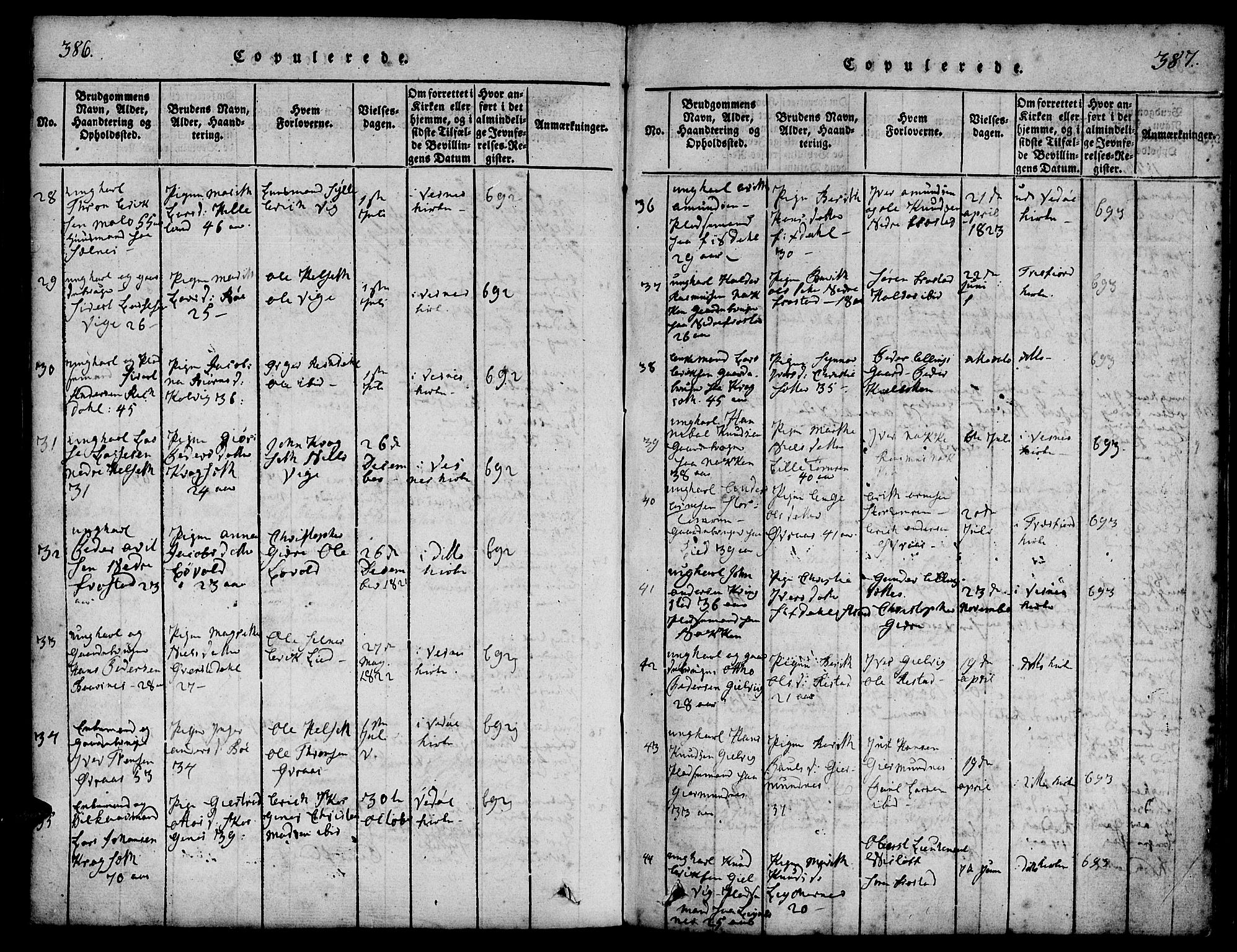 Ministerialprotokoller, klokkerbøker og fødselsregistre - Møre og Romsdal, AV/SAT-A-1454/539/L0528: Parish register (official) no. 539A01, 1818-1847, p. 386-387