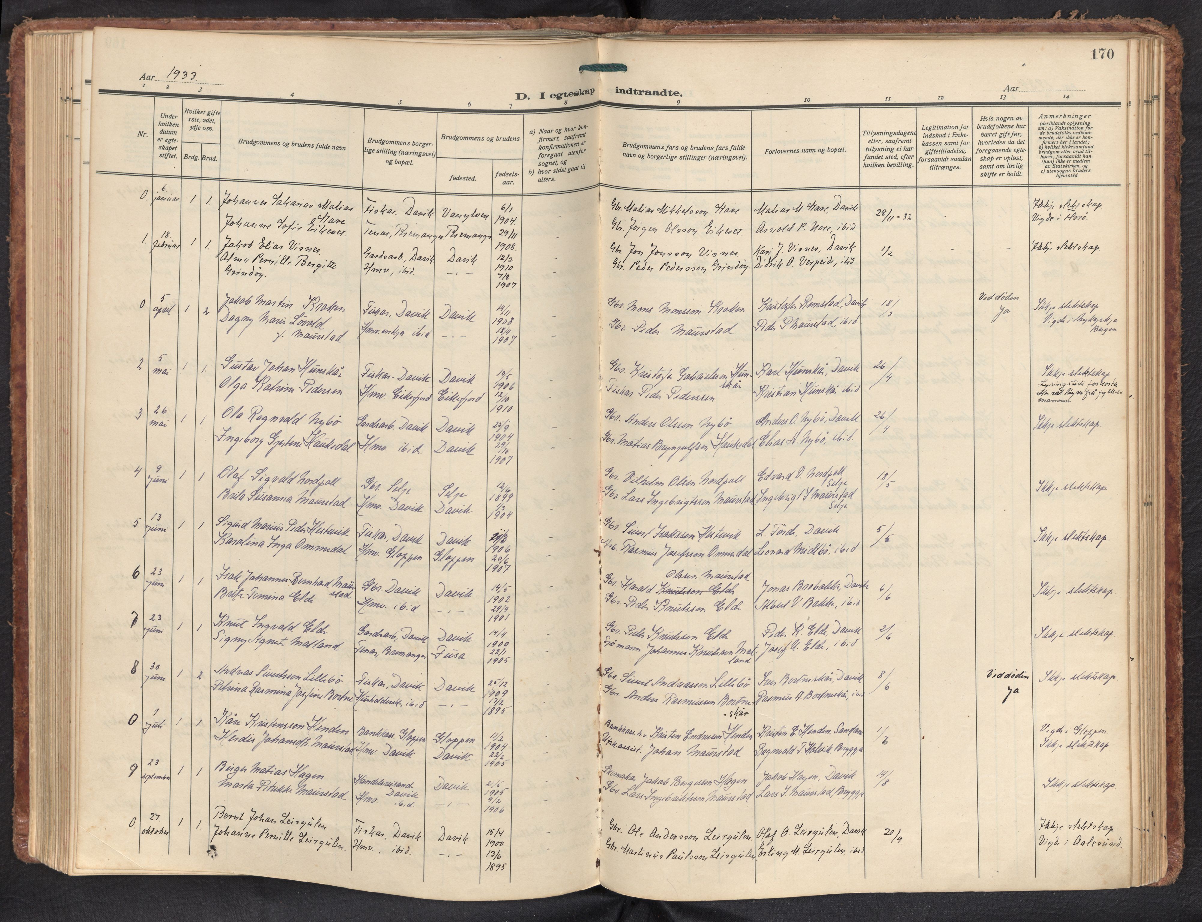 Davik sokneprestembete, AV/SAB-A-79701/H/Haa/Haad/L0003: Parish register (official) no. D 3, 1931-1952, p. 169b-170a