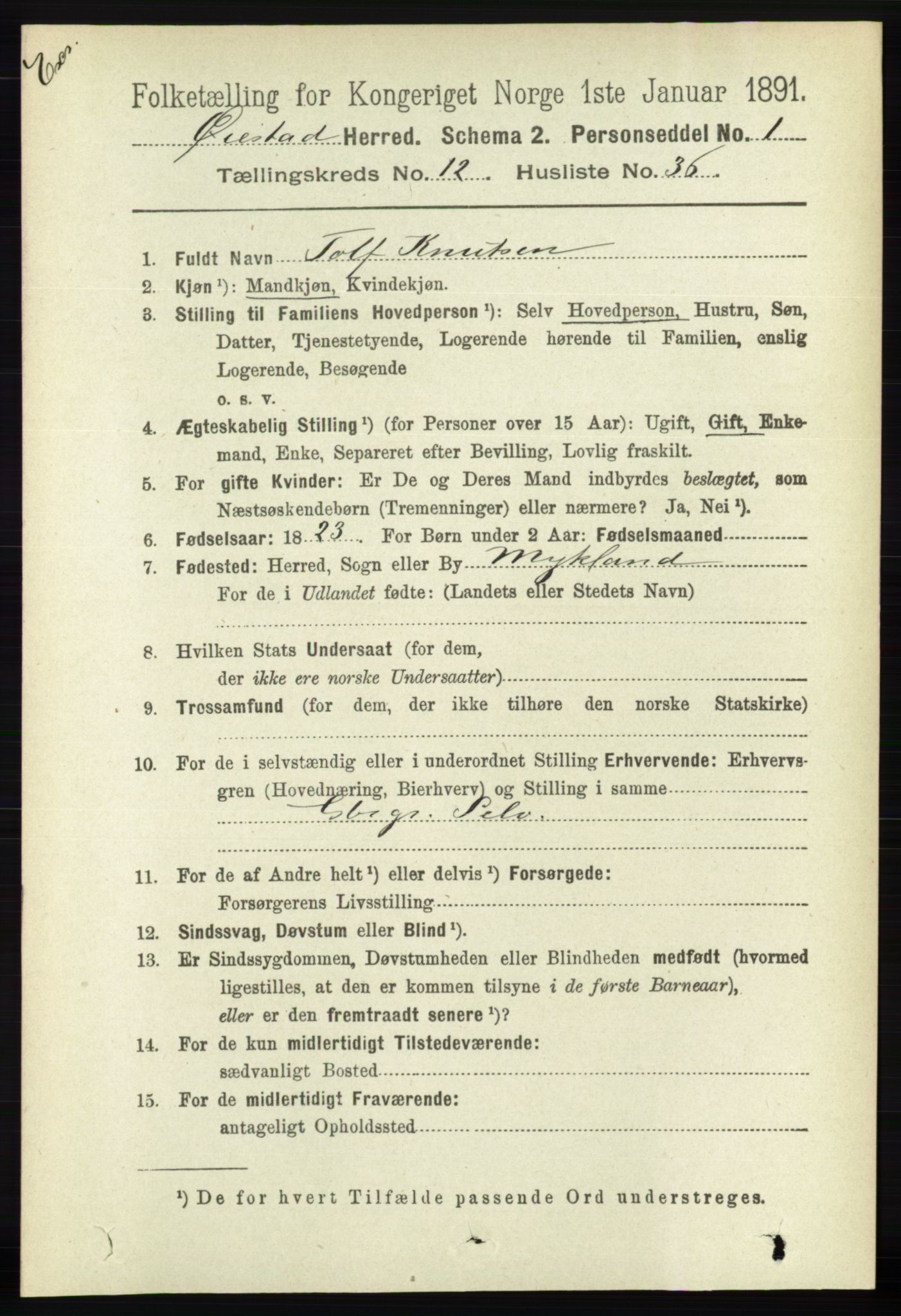 RA, Census 1891 for Nedenes amt: Gjenparter av personsedler for beslektede ektefeller, menn, 1891, p. 676