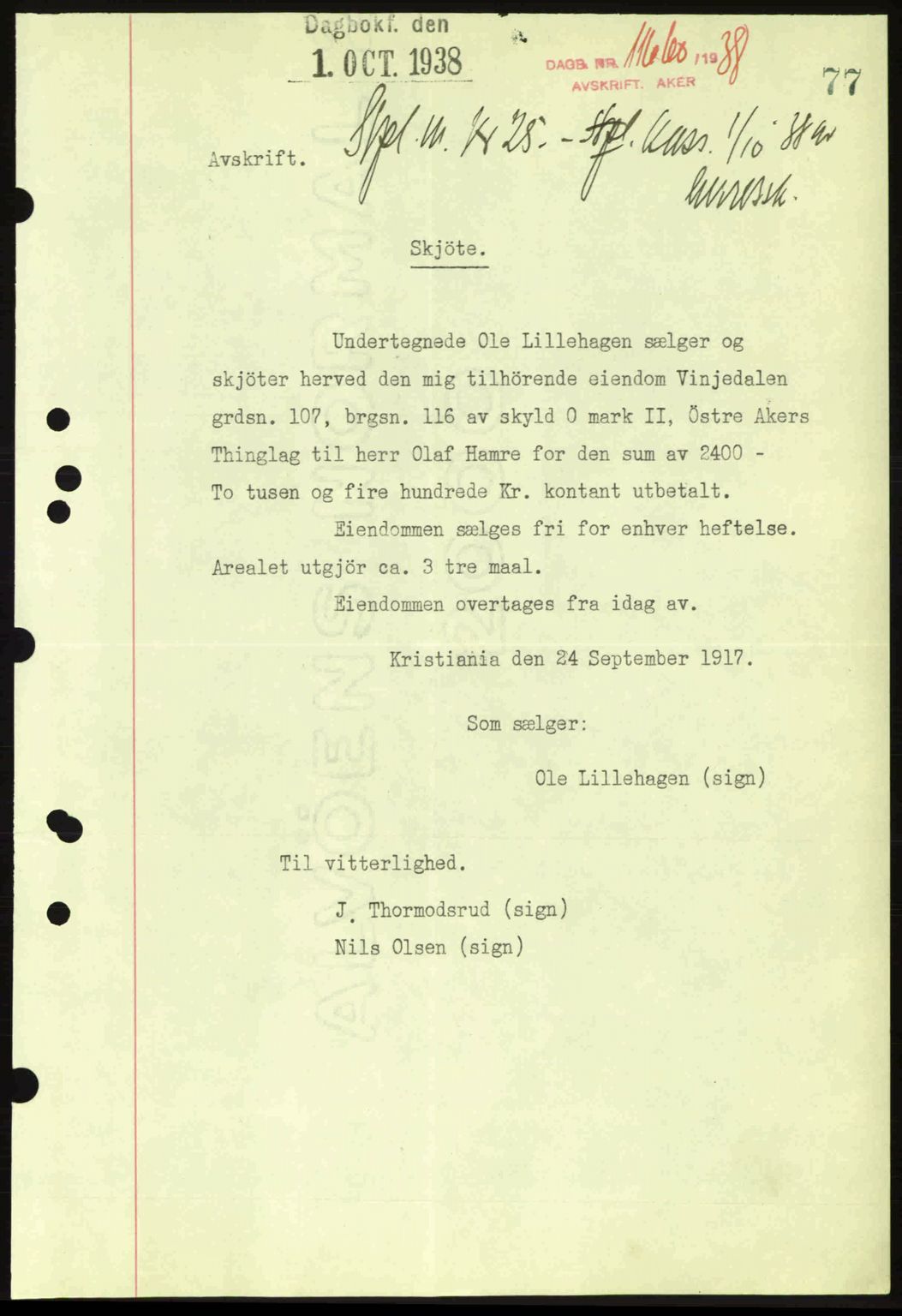 Aker herredsskriveri, SAO/A-10896/G/Gb/Gba/Gbab/L0025: Mortgage book no. A154-155, 1938-1938, Diary no: : 11660/1938