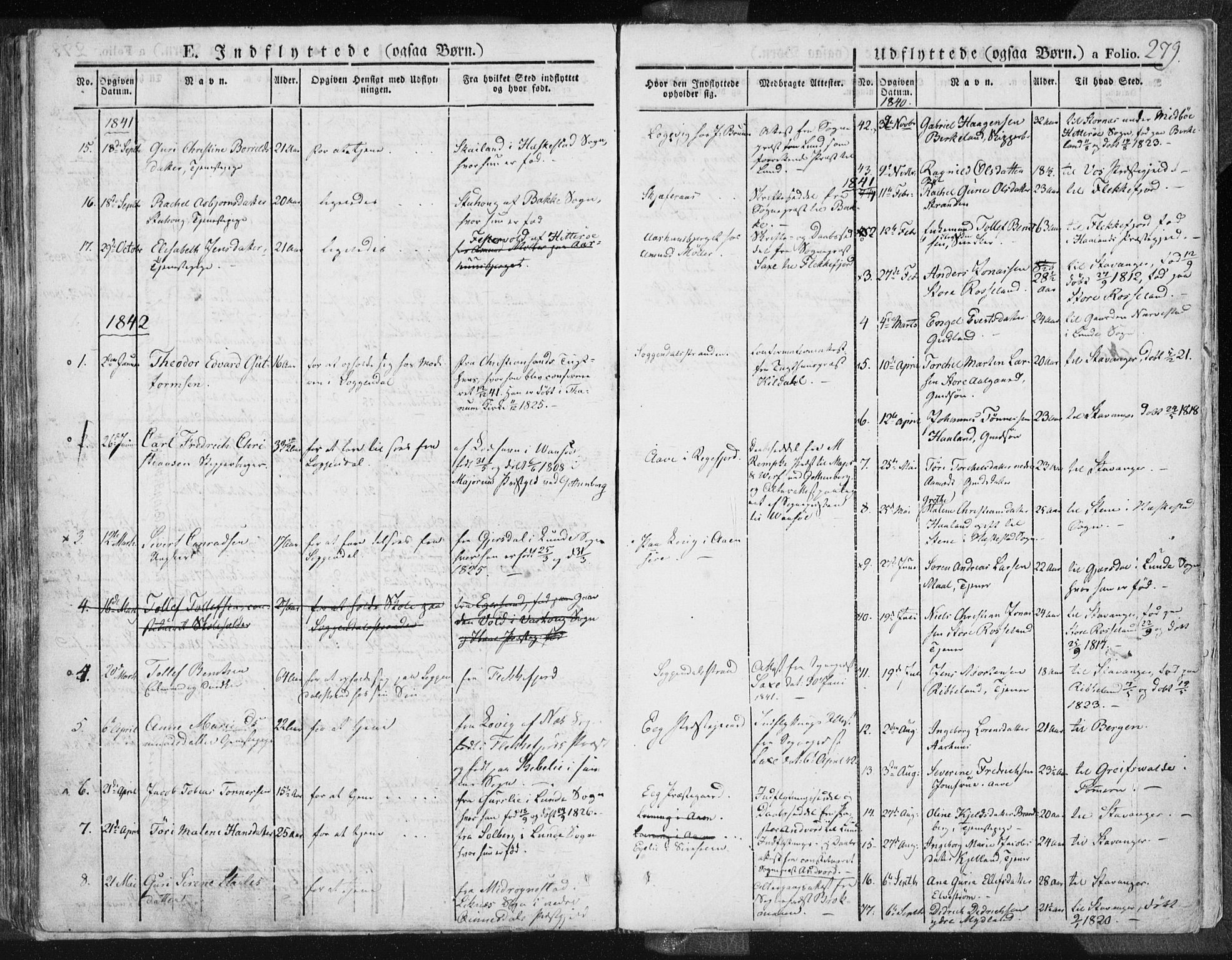 Sokndal sokneprestkontor, SAST/A-101808: Parish register (official) no. A 7.1, 1826-1842, p. 279