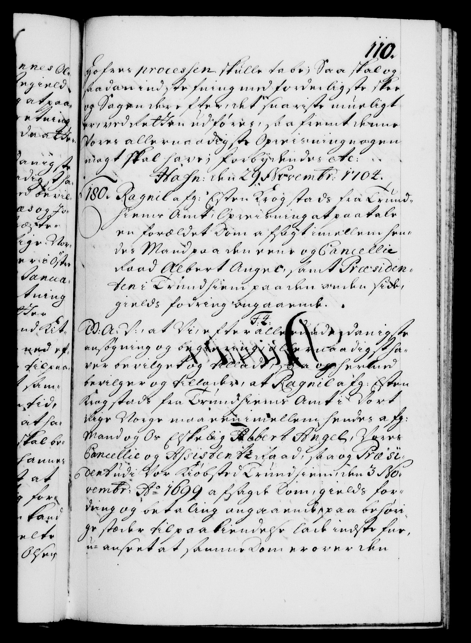 Danske Kanselli 1572-1799, RA/EA-3023/F/Fc/Fca/Fcaa/L0019: Norske registre, 1704-1707, p. 110a