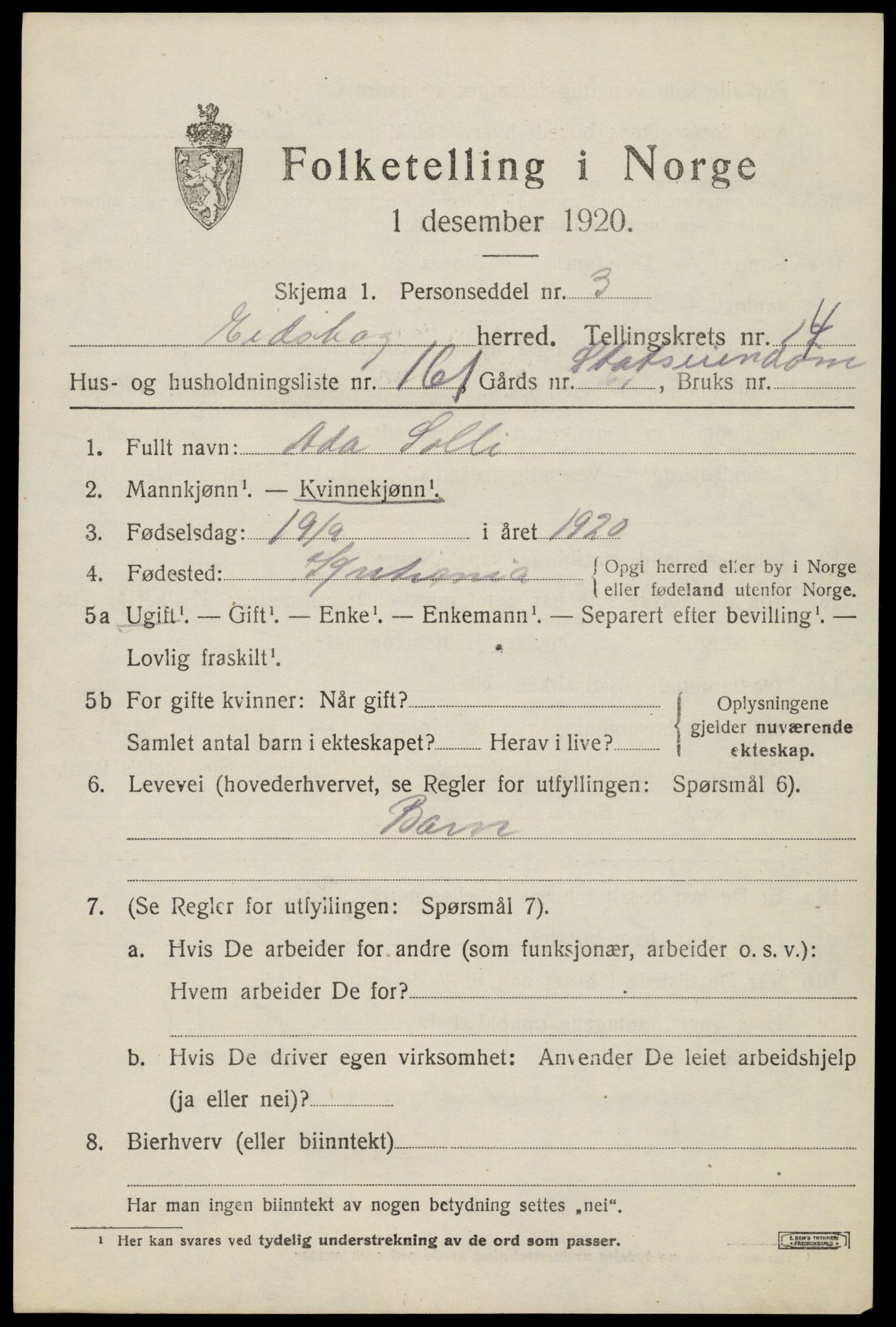SAH, 1920 census for Eidskog, 1920, p. 15017