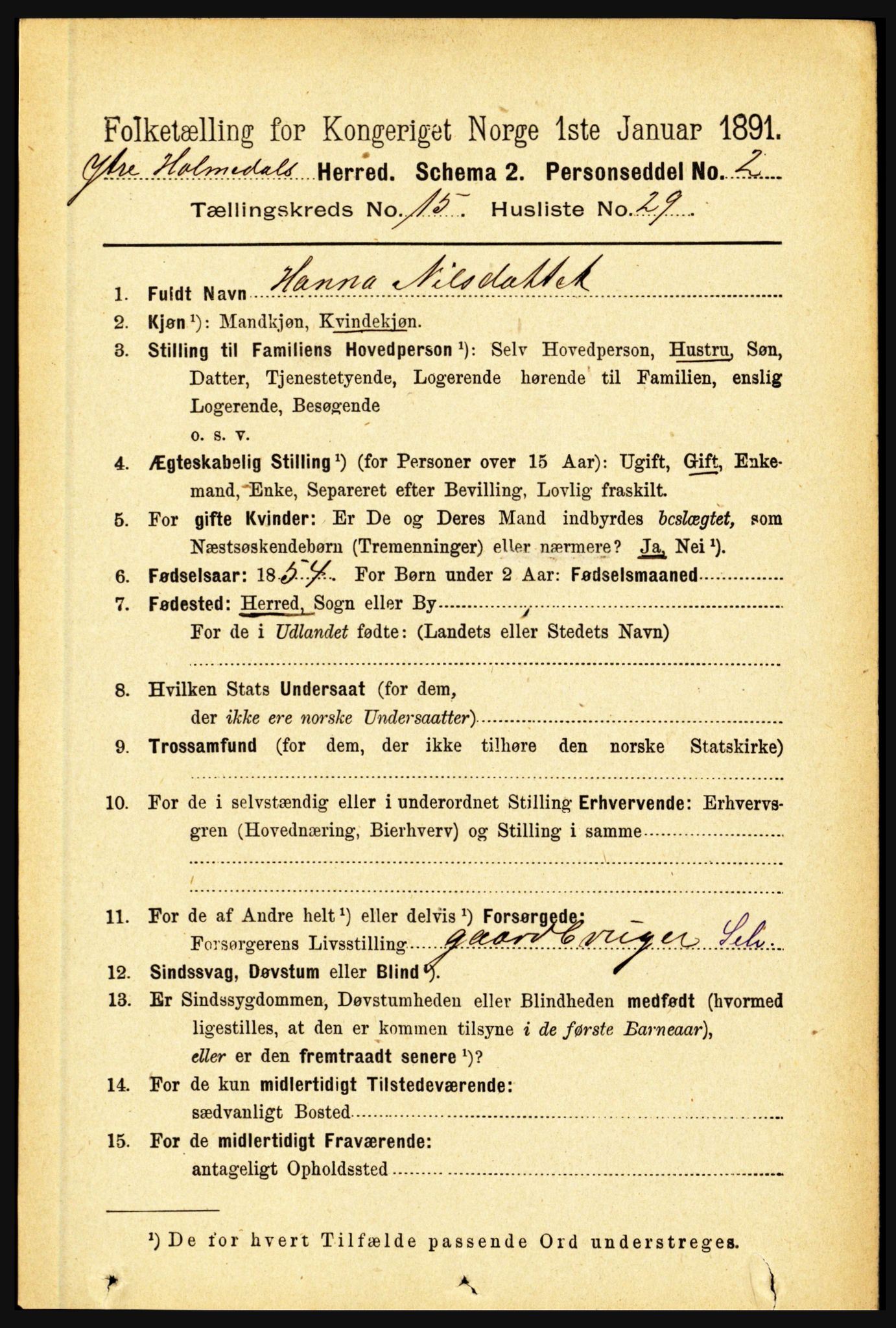 RA, 1891 census for 1429 Ytre Holmedal, 1891, p. 4189