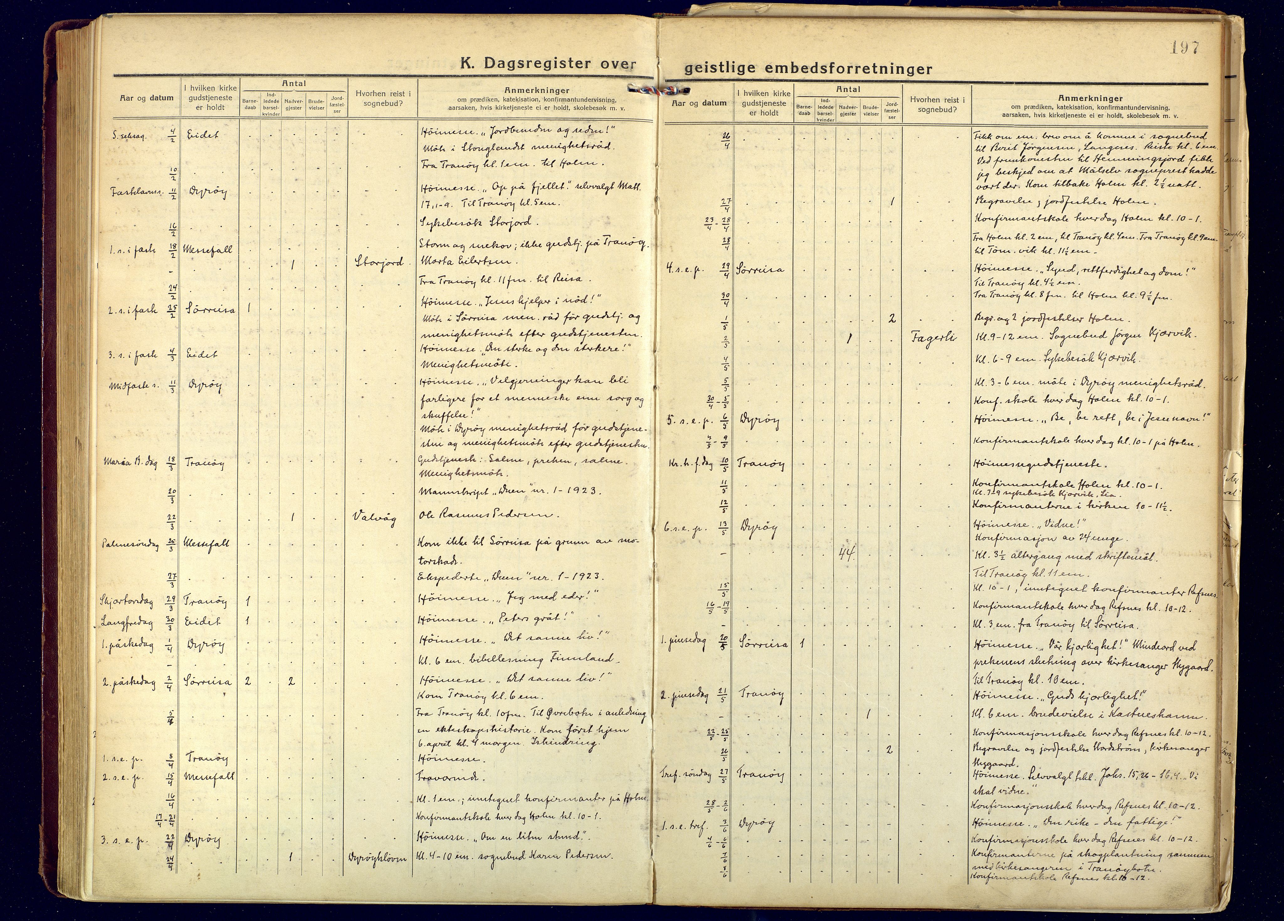 Tranøy sokneprestkontor, SATØ/S-1313/I/Ia/Iaa/L0016kirke: Parish register (official) no. 16, 1919-1932, p. 197