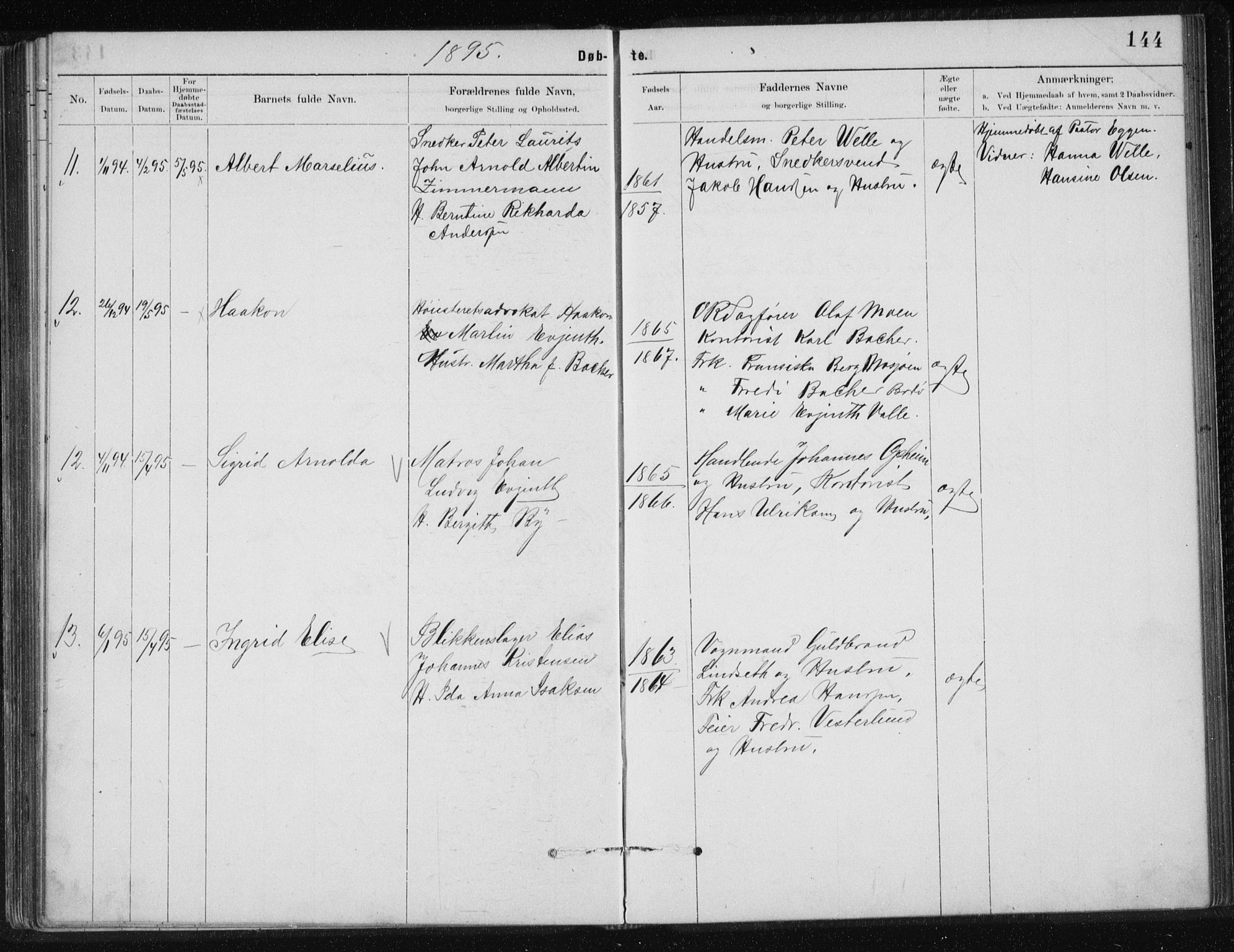 Ministerialprotokoller, klokkerbøker og fødselsregistre - Nordland, AV/SAT-A-1459/801/L0032: Parish register (copy) no. 801C07, 1889-1897, p. 144