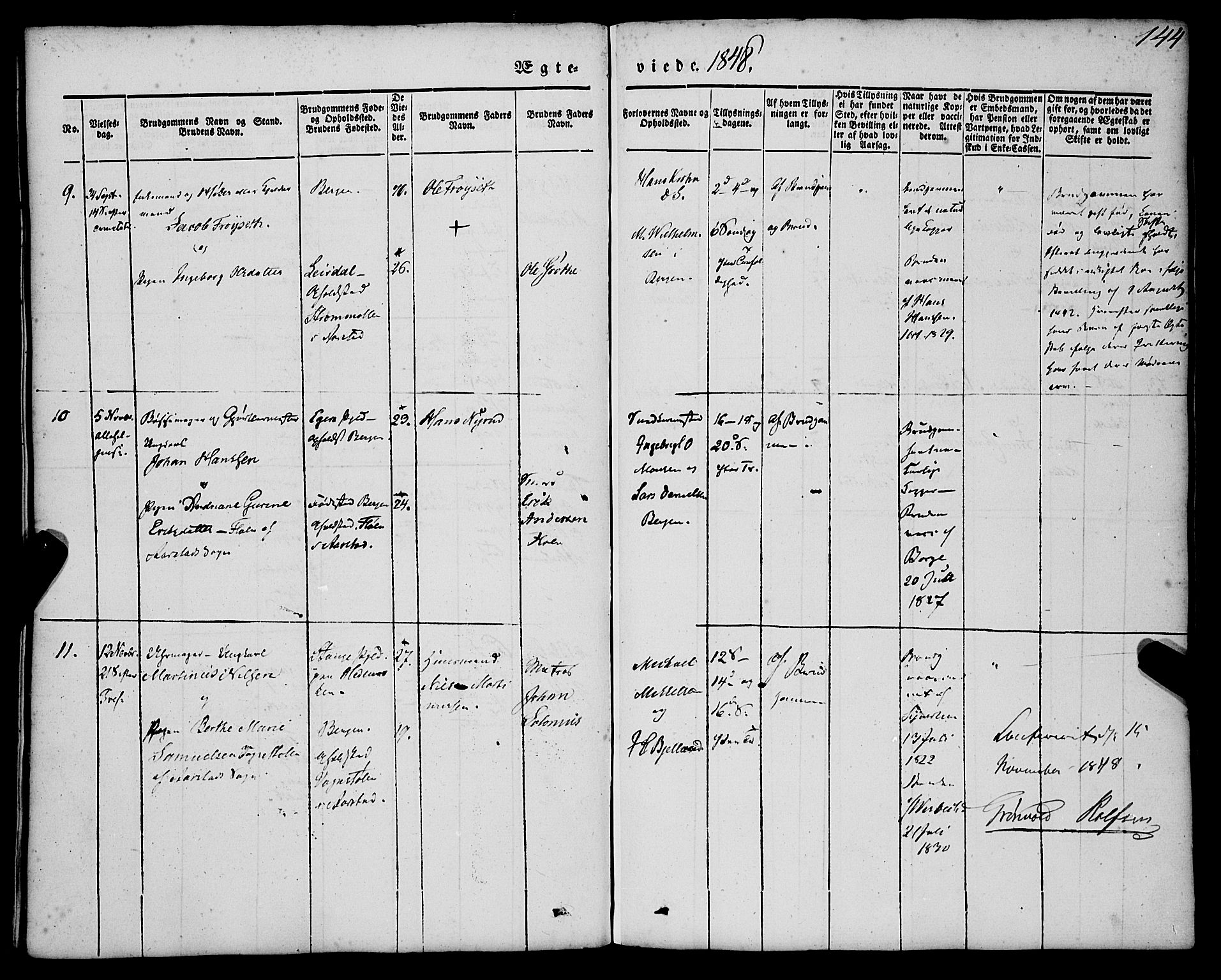 St. Jørgens hospital og Årstad sokneprestembete, AV/SAB-A-99934: Parish register (official) no. A 4, 1844-1863, p. 144