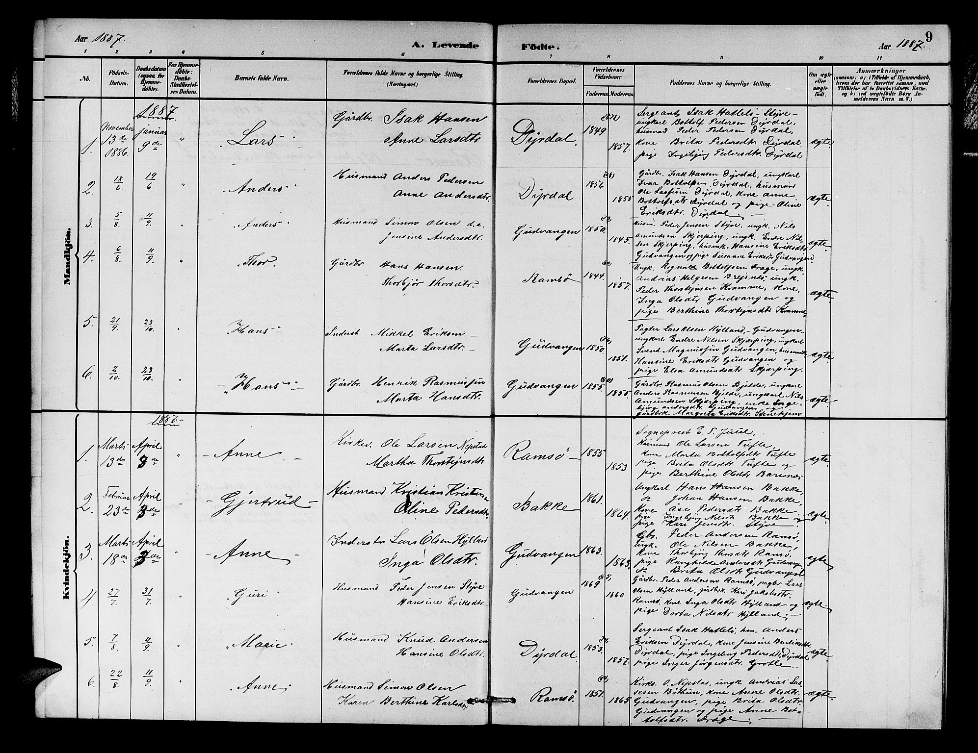 Aurland sokneprestembete, SAB/A-99937/H/Hb/Hbc/L0002: Parish register (copy) no. C 2, 1883-1900, p. 9