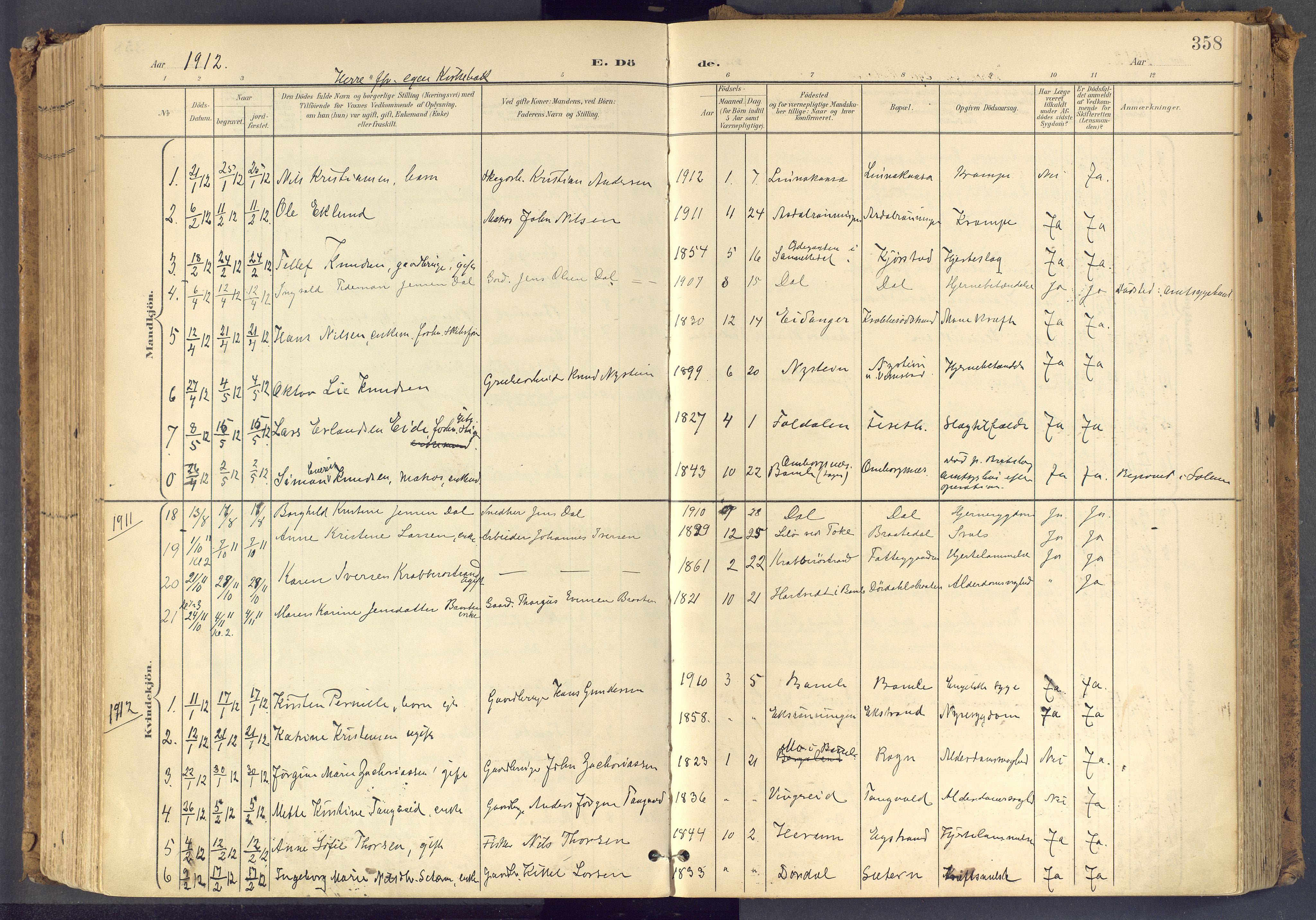 Bamble kirkebøker, SAKO/A-253/F/Fa/L0009: Parish register (official) no. I 9, 1901-1917, p. 358