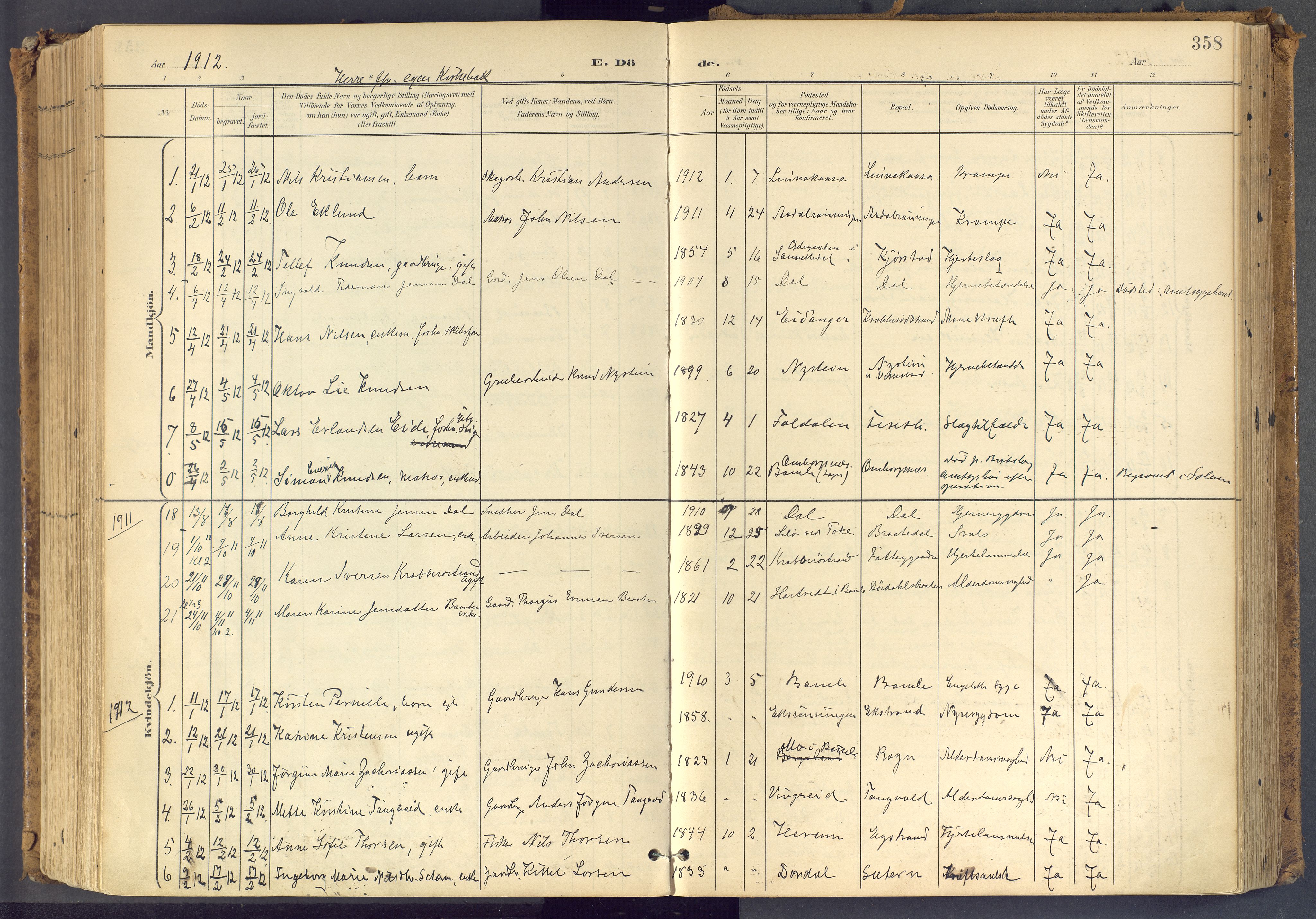 Bamble kirkebøker, AV/SAKO-A-253/F/Fa/L0009: Parish register (official) no. I 9, 1901-1917, p. 358