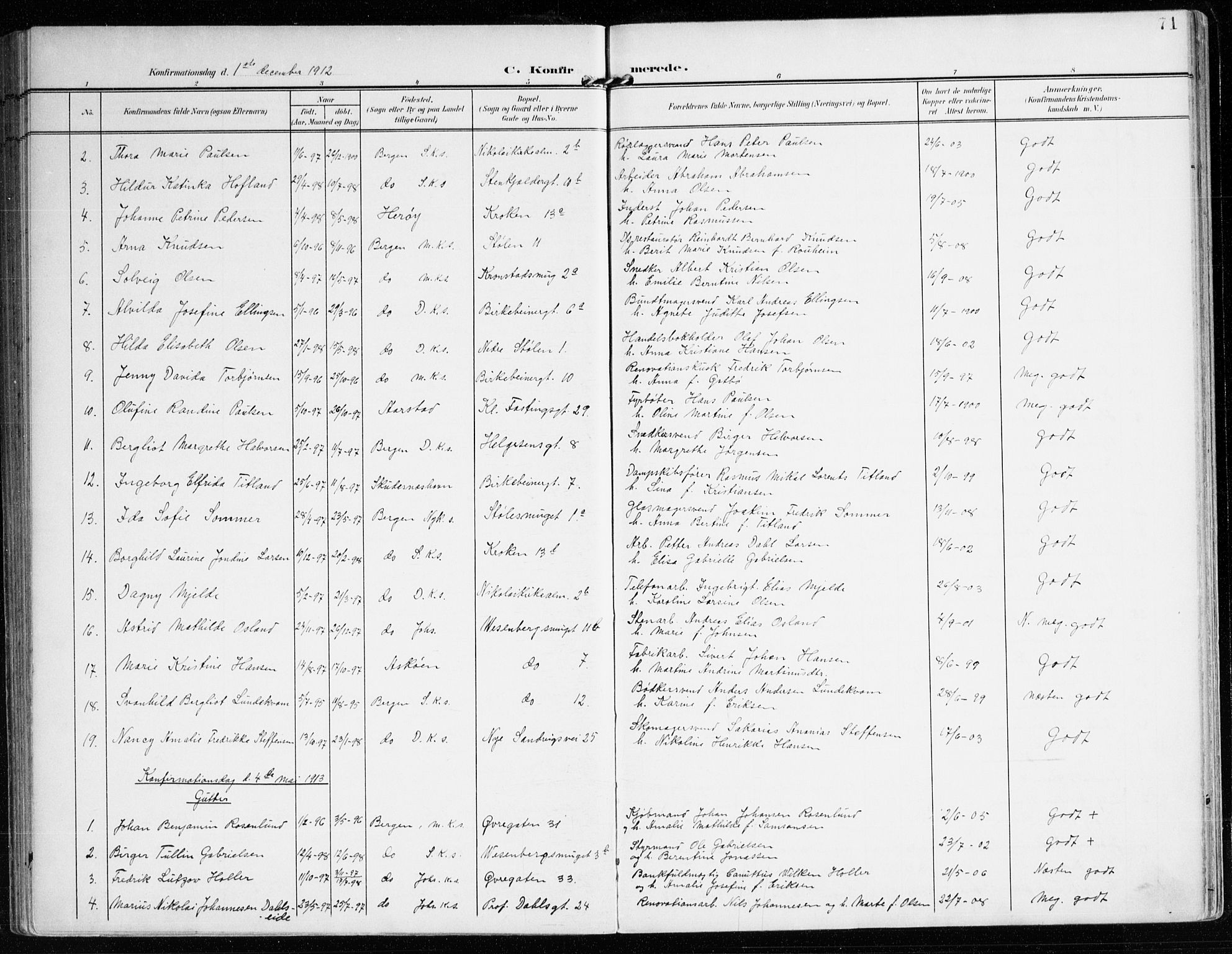 Mariakirken Sokneprestembete, SAB/A-76901/H/Haa/L0014: Parish register (official) no. C 2, 1900-1916, p. 71