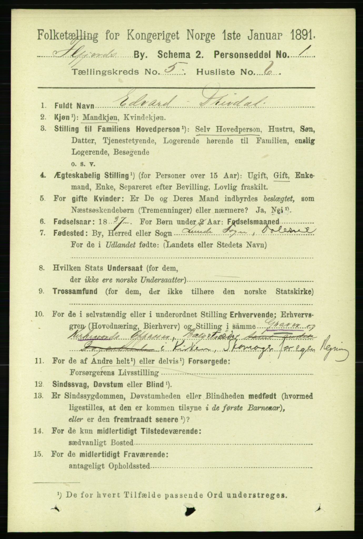 RA, 1891 census for 1004 Flekkefjord, 1891, p. 1145