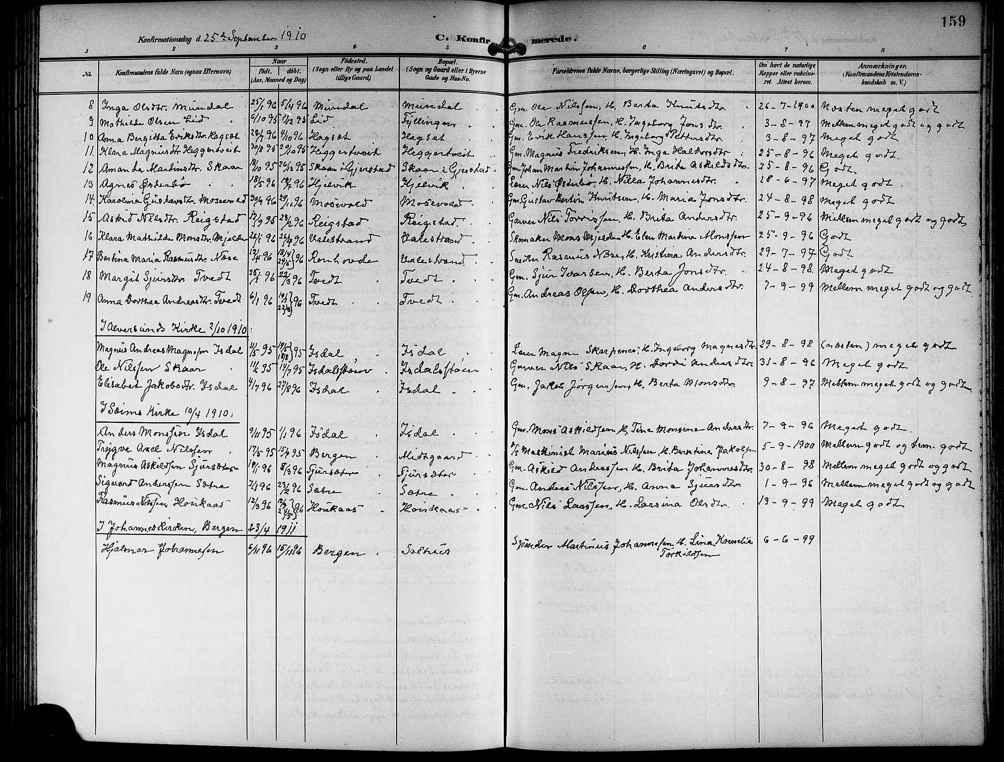 Hamre sokneprestembete, SAB/A-75501/H/Ha/Hab: Parish register (copy) no. B 4, 1898-1919, p. 159
