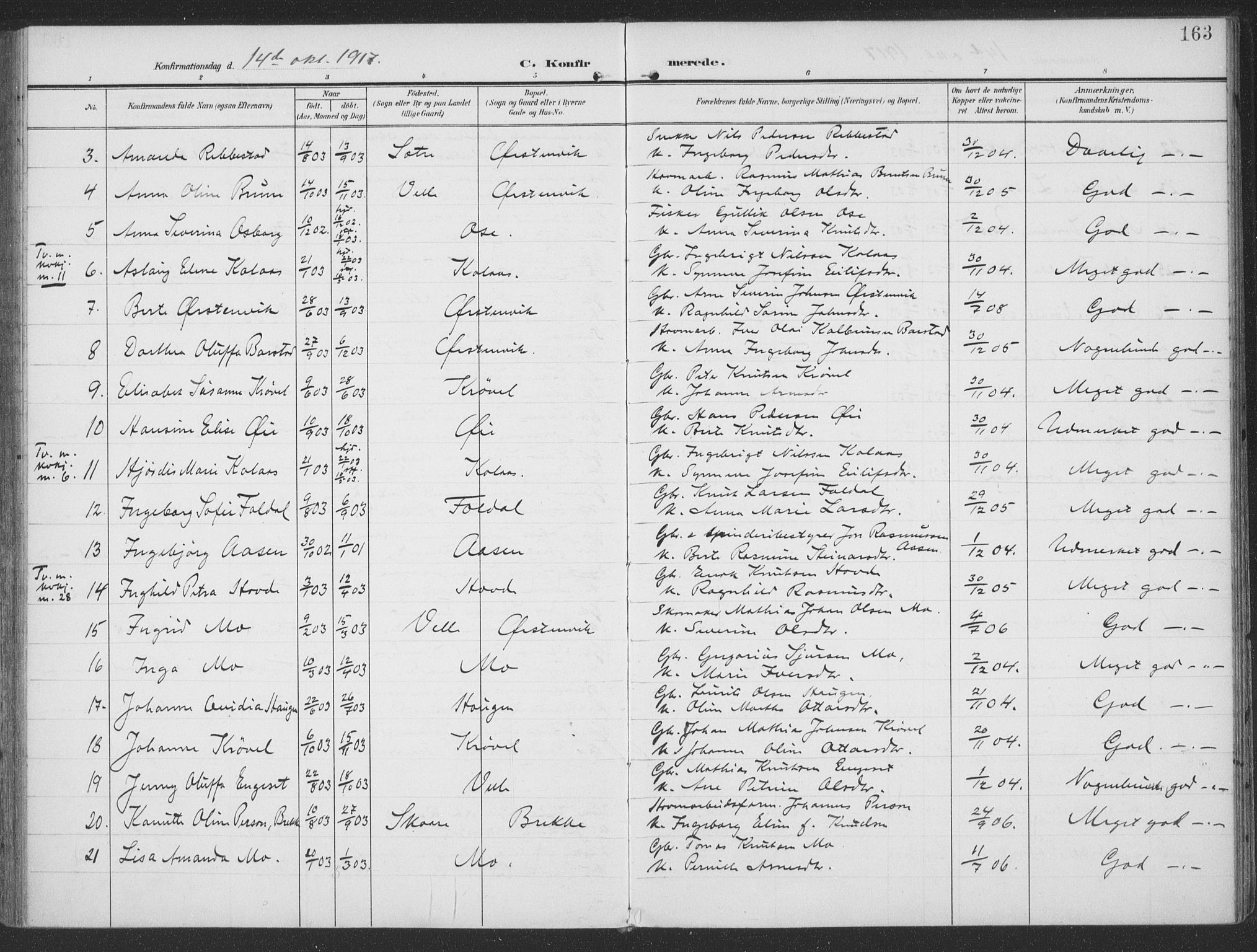 Ministerialprotokoller, klokkerbøker og fødselsregistre - Møre og Romsdal, SAT/A-1454/513/L0178: Parish register (official) no. 513A05, 1906-1919, p. 163
