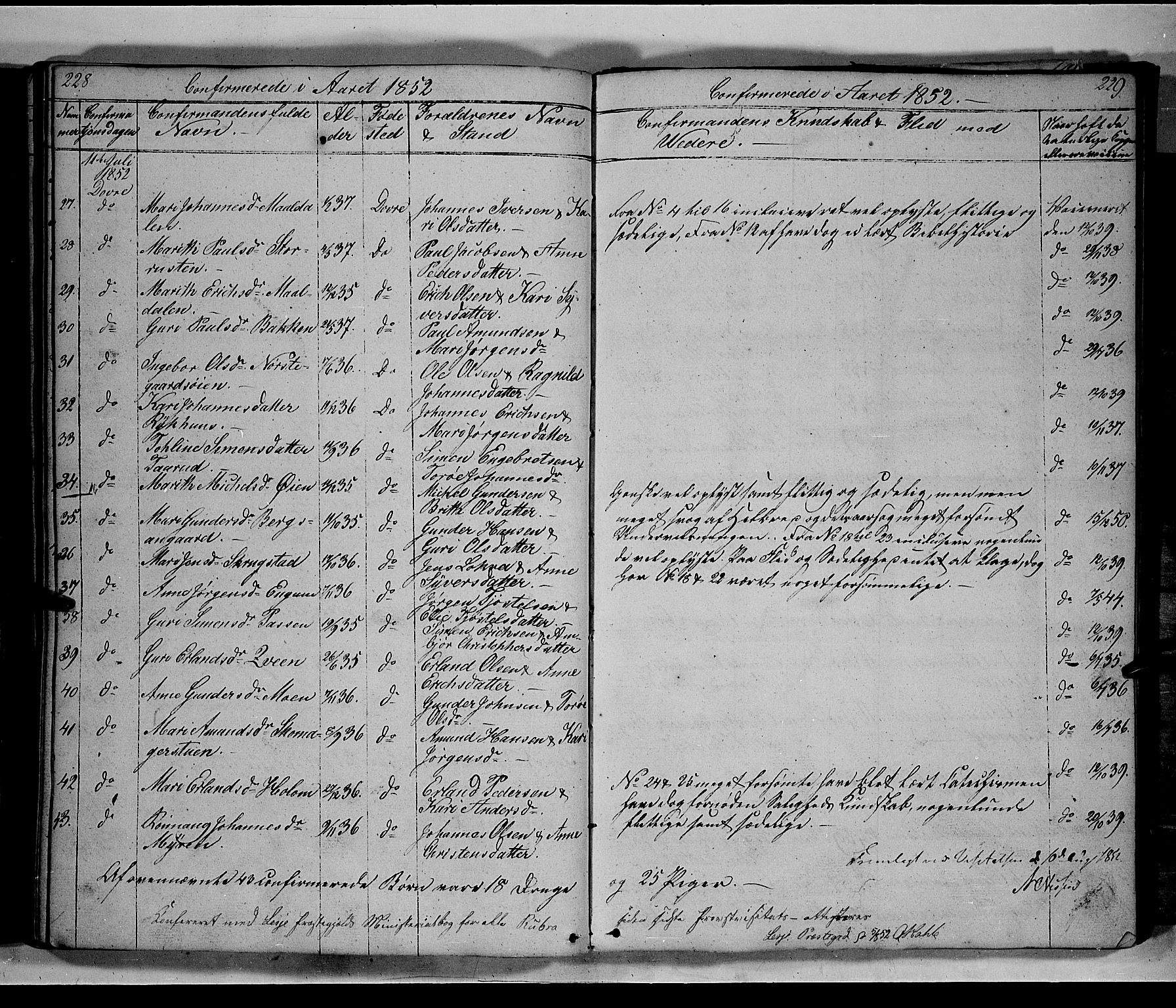 Lesja prestekontor, SAH/PREST-068/H/Ha/Hab/L0003: Parish register (copy) no. 3, 1842-1862, p. 228-229