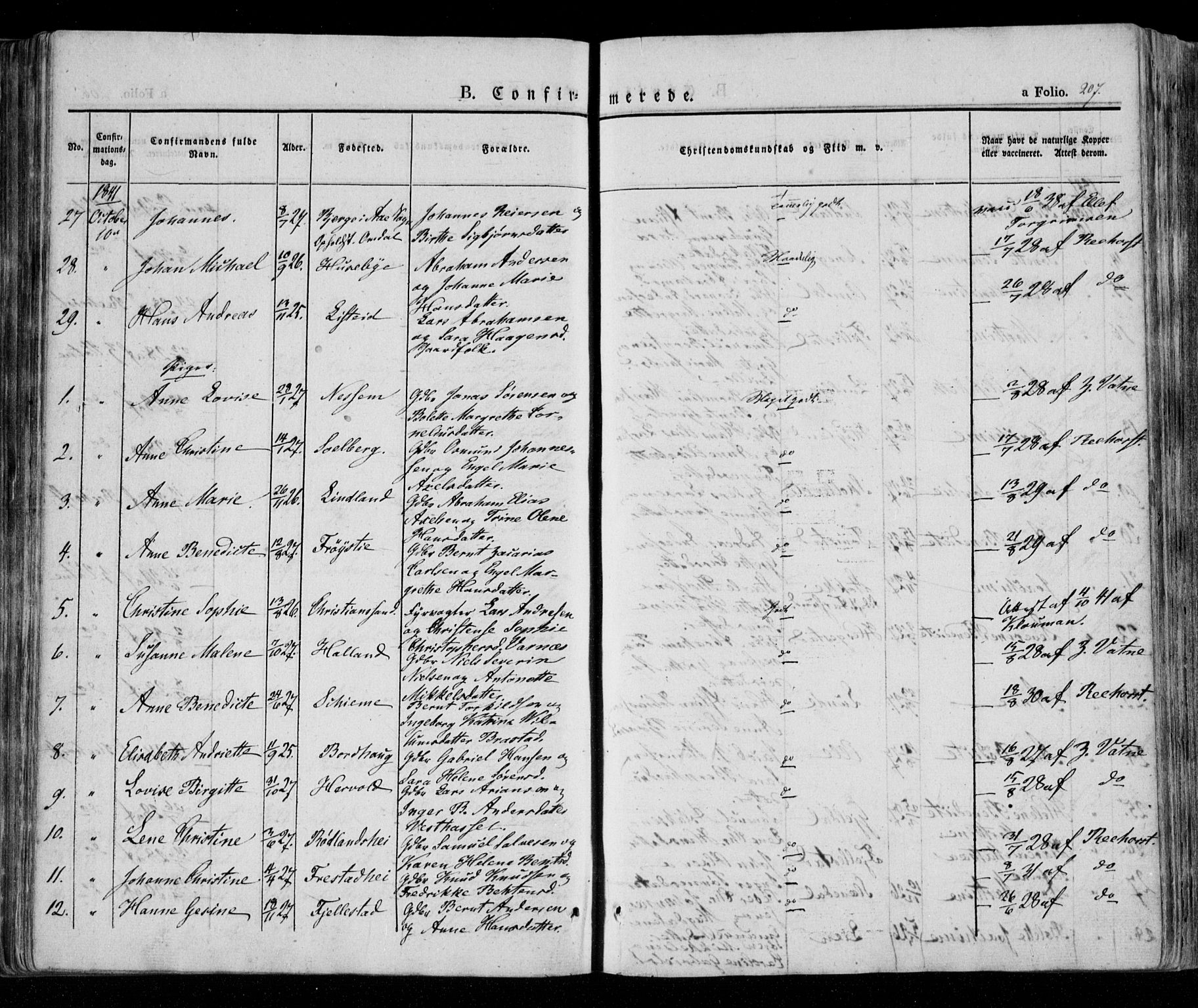 Lista sokneprestkontor, AV/SAK-1111-0027/F/Fa/L0009: Parish register (official) no. A 9, 1835-1846, p. 207