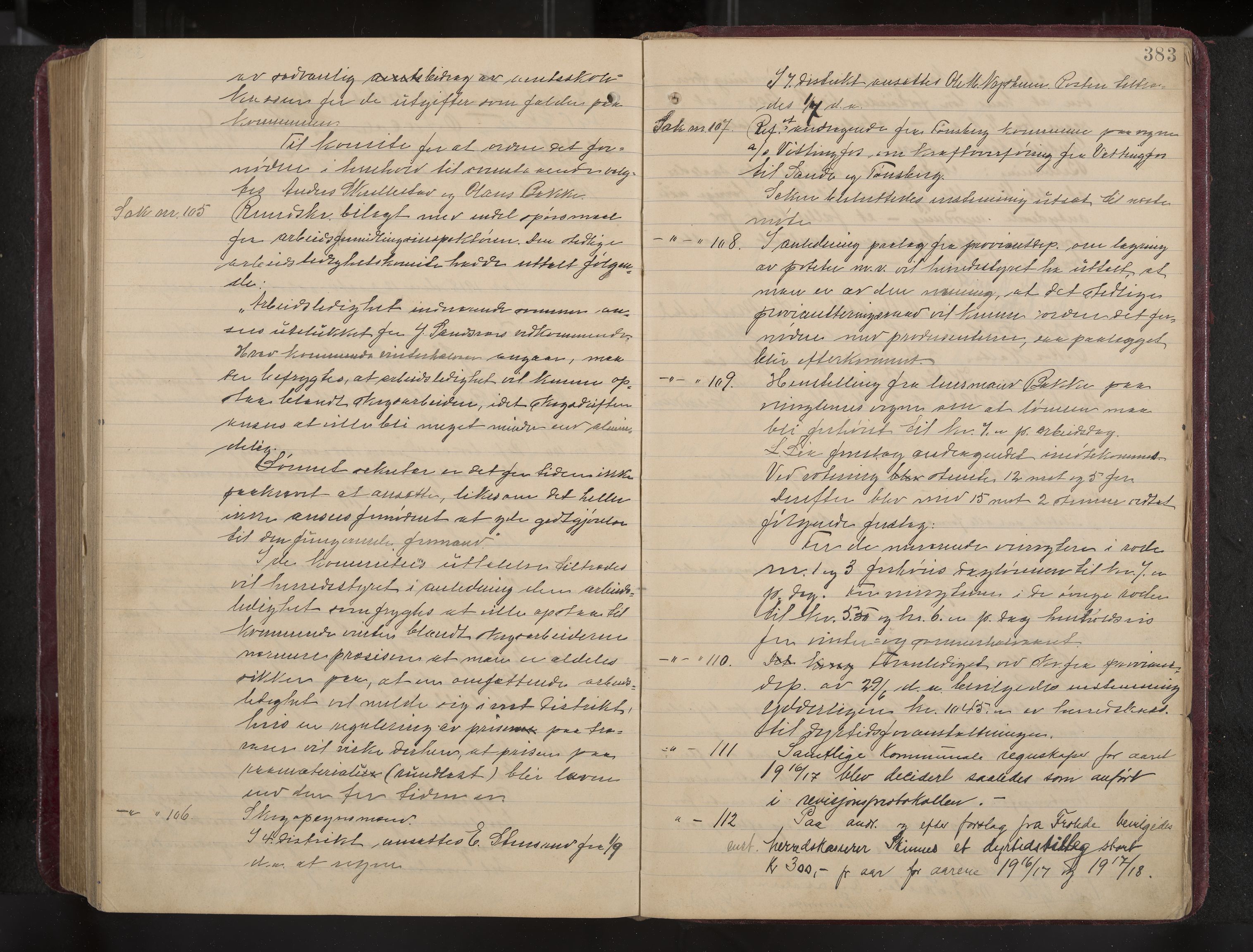 Ytre Sandsvær formannskap og sentraladministrasjon, IKAK/0629021/A/Aa/L0001: Møtebok med register, 1902-1919, p. 383