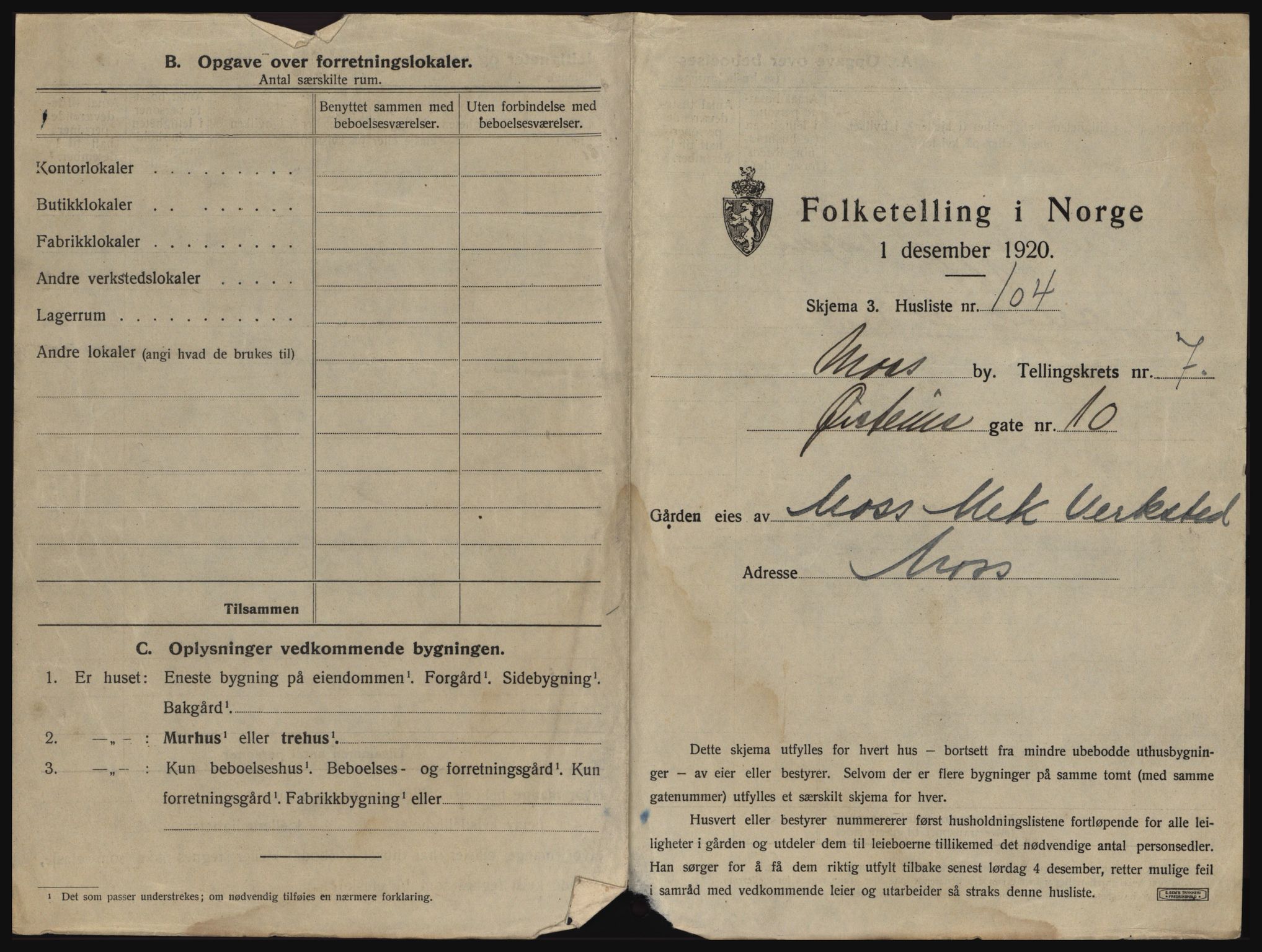 SAO, 1920 census for Moss, 1920, p. 65