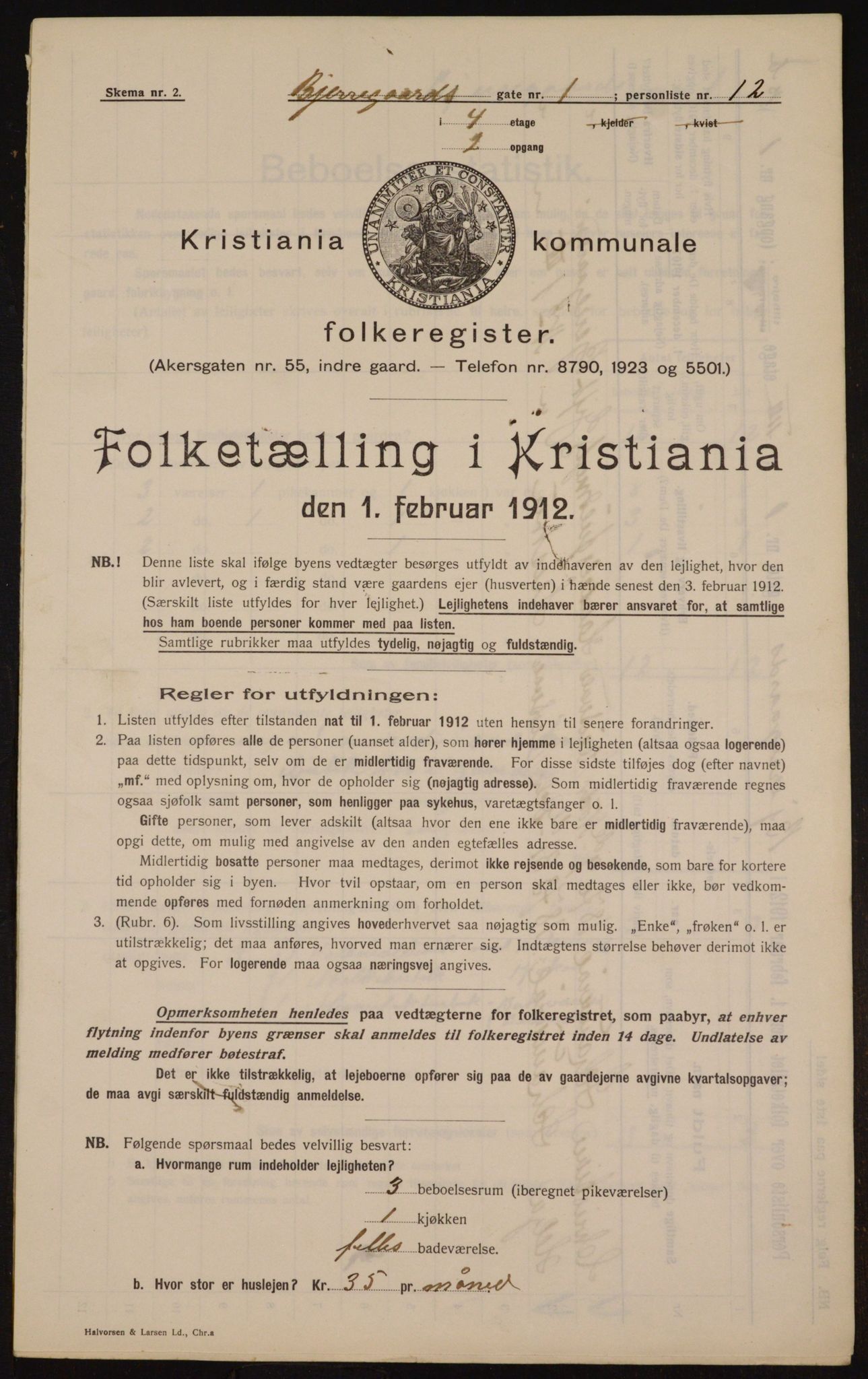 OBA, Municipal Census 1912 for Kristiania, 1912, p. 5364