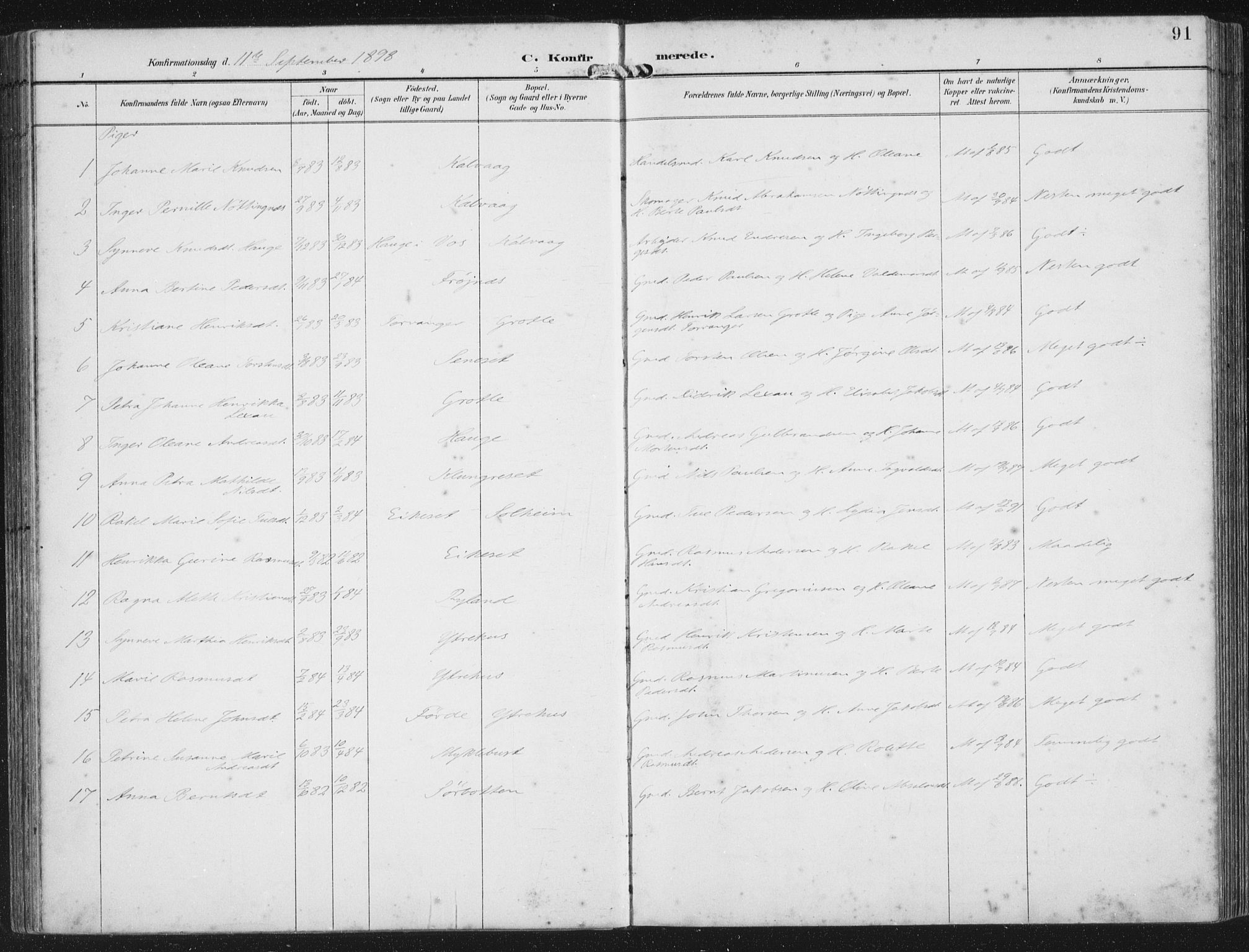 Bremanger sokneprestembete, AV/SAB-A-82201/H/Haa/Haab/L0002: Parish register (official) no. B  2, 1896-1908, p. 91