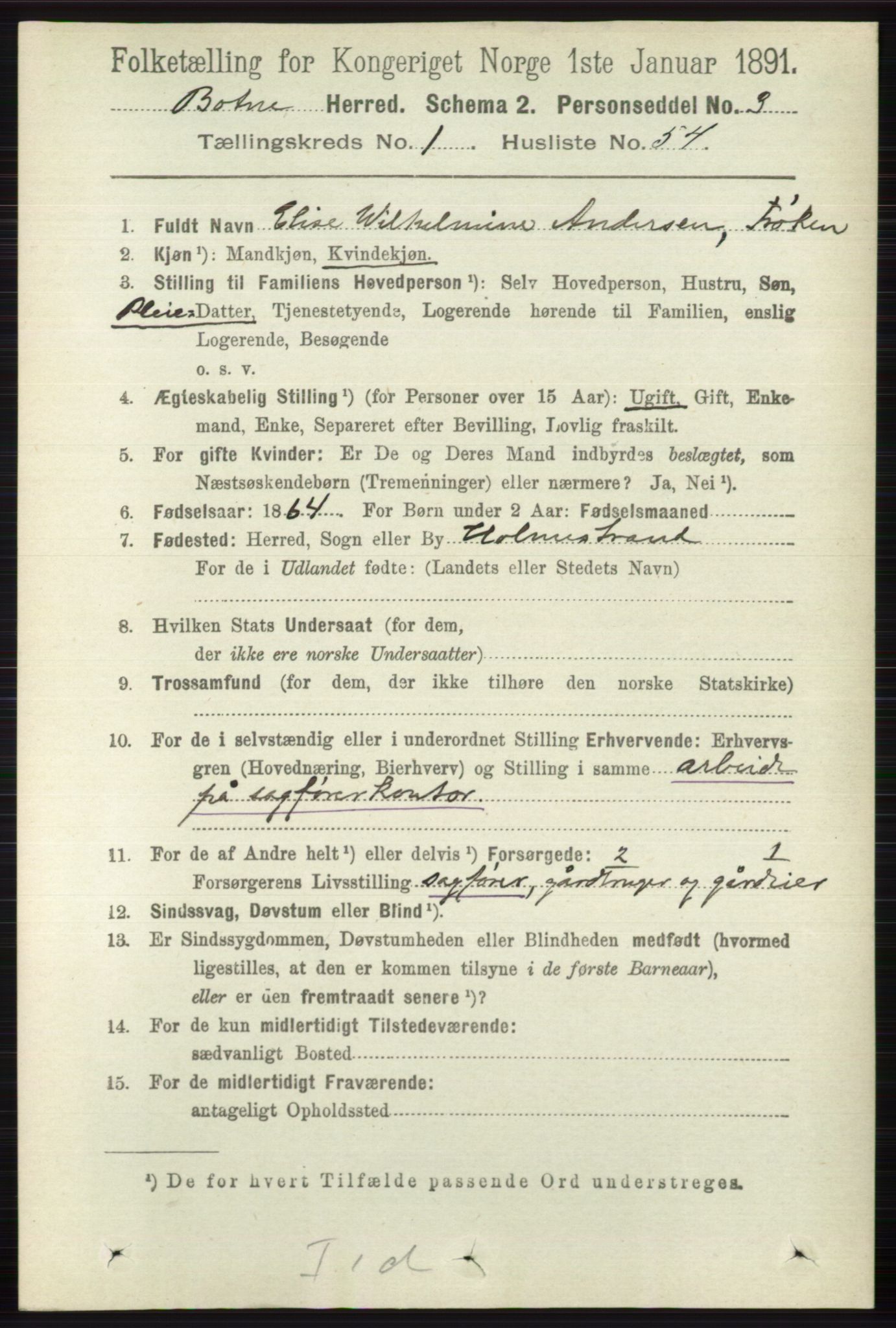 RA, 1891 census for 0715 Botne, 1891, p. 463