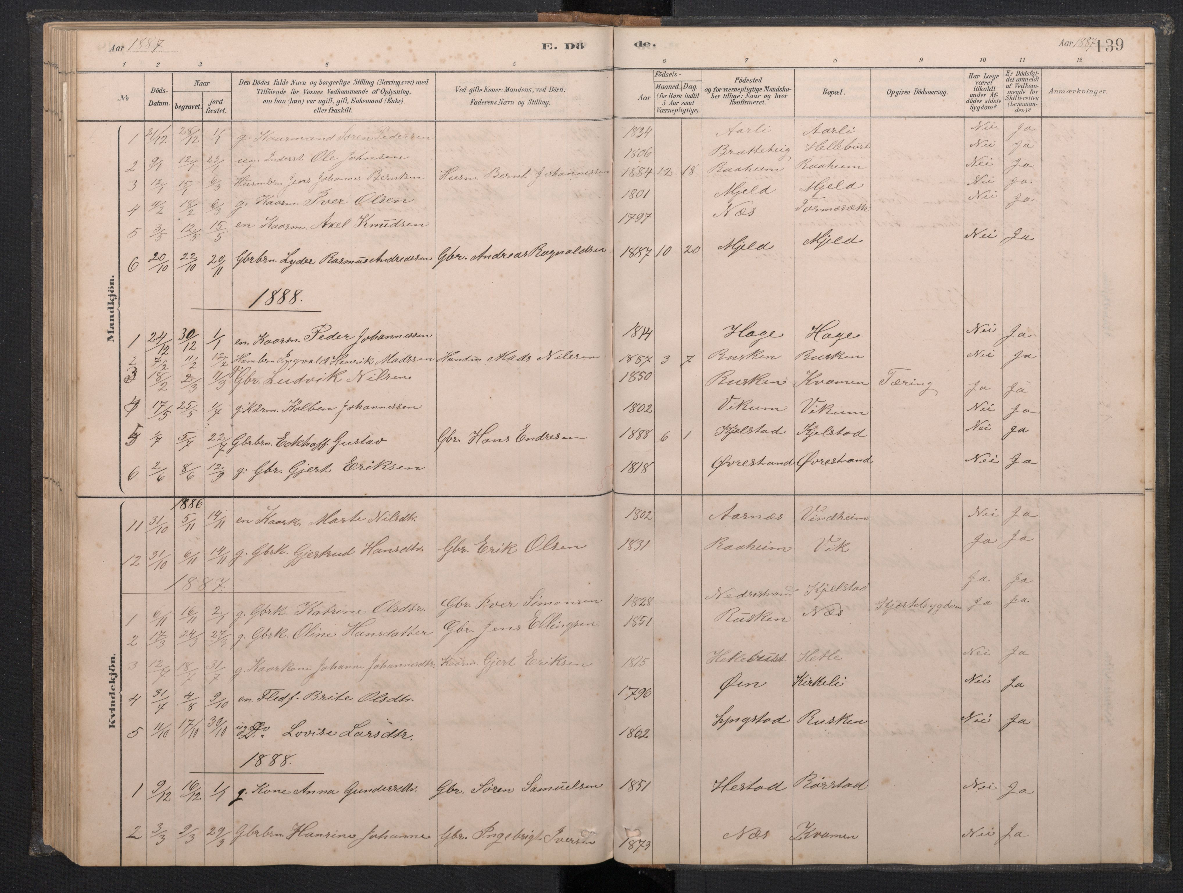 Gaular sokneprestembete, SAB/A-80001/H/Hab: Parish register (copy) no. C 3, 1878-1897, p. 138b-139a