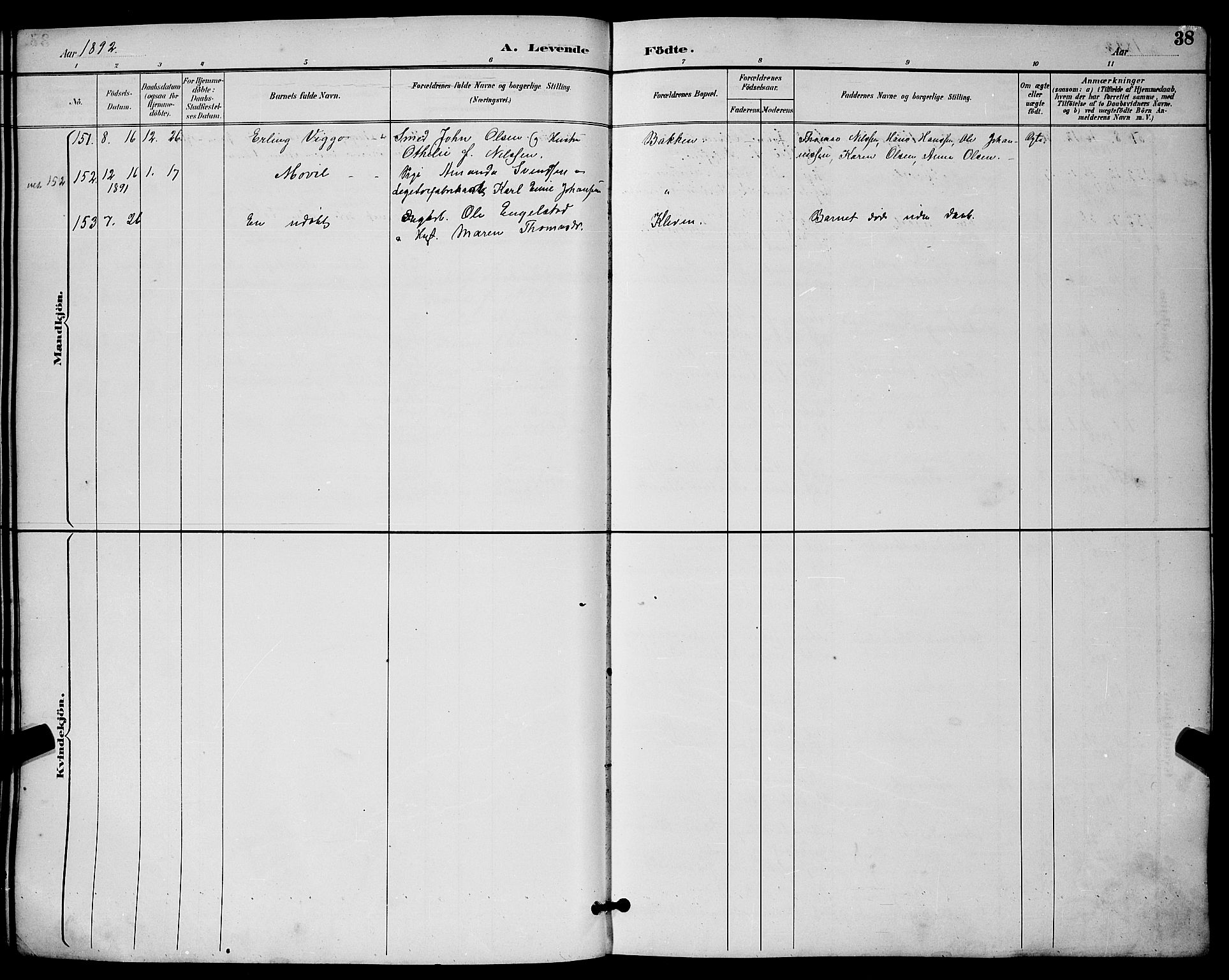 Skien kirkebøker, AV/SAKO-A-302/G/Ga/L0007: Parish register (copy) no. 7, 1891-1900, p. 38