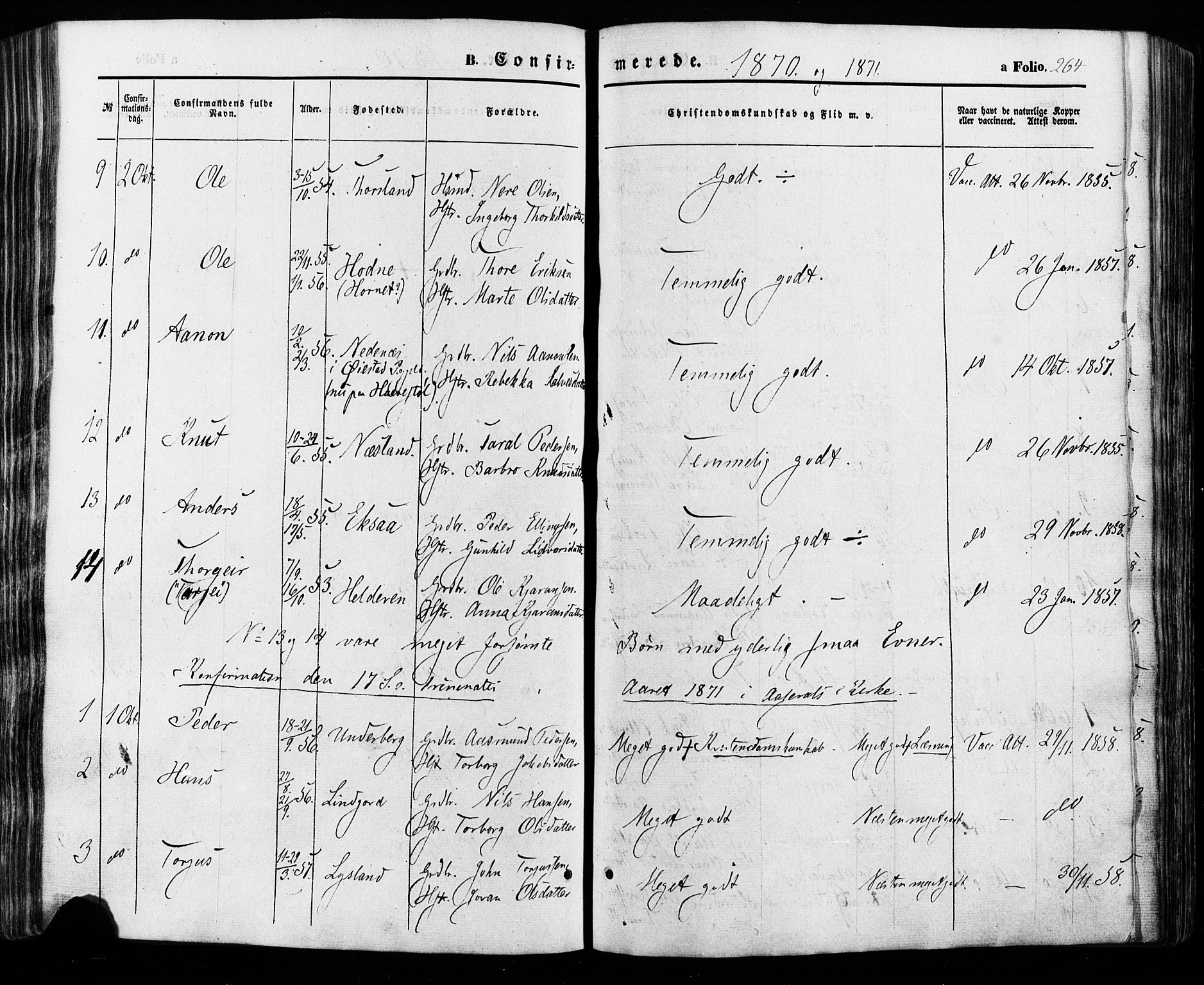 Åseral sokneprestkontor, SAK/1111-0051/F/Fa/L0002: Parish register (official) no. A 2, 1854-1884, p. 264
