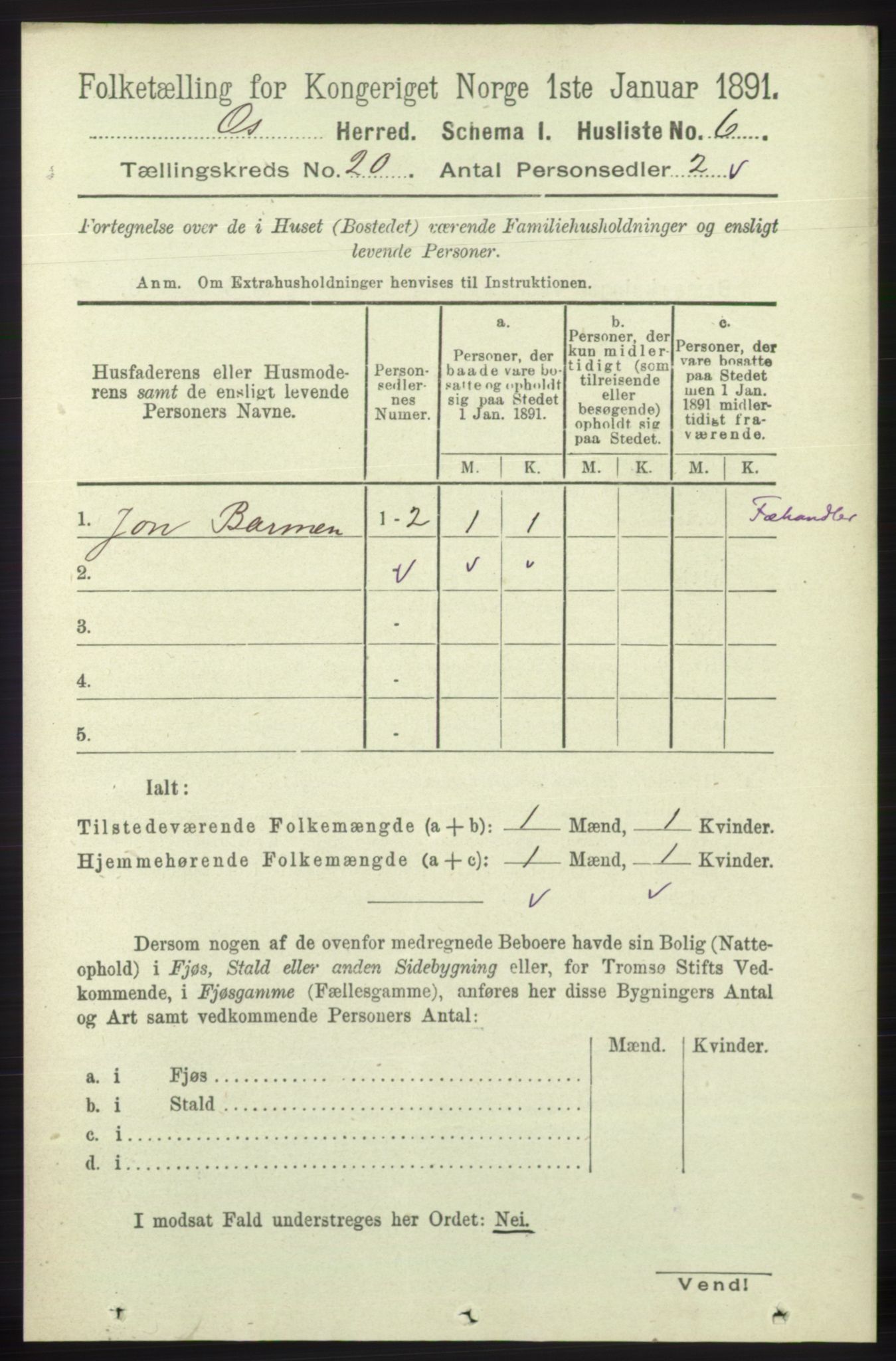 RA, 1891 census for 1243 Os, 1891, p. 4407