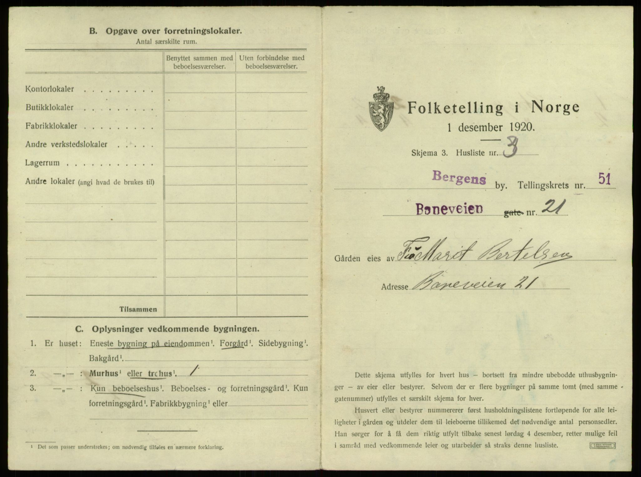 SAB, 1920 census for Bergen, 1920, p. 4694