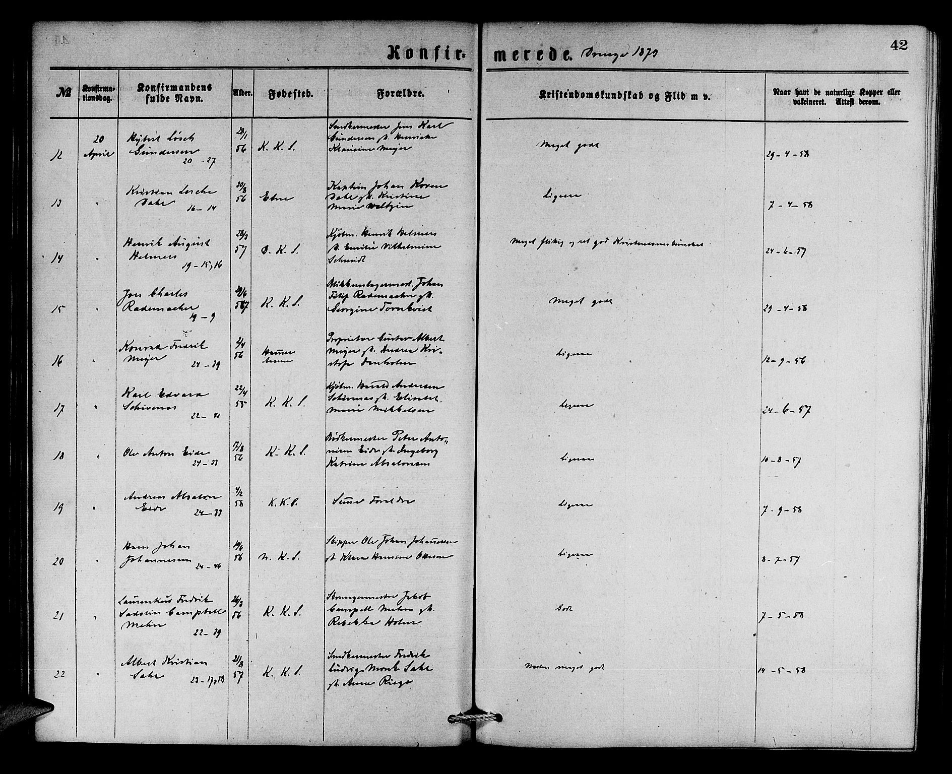 Korskirken sokneprestembete, AV/SAB-A-76101/H/Hab: Parish register (copy) no. C 2, 1869-1879, p. 42