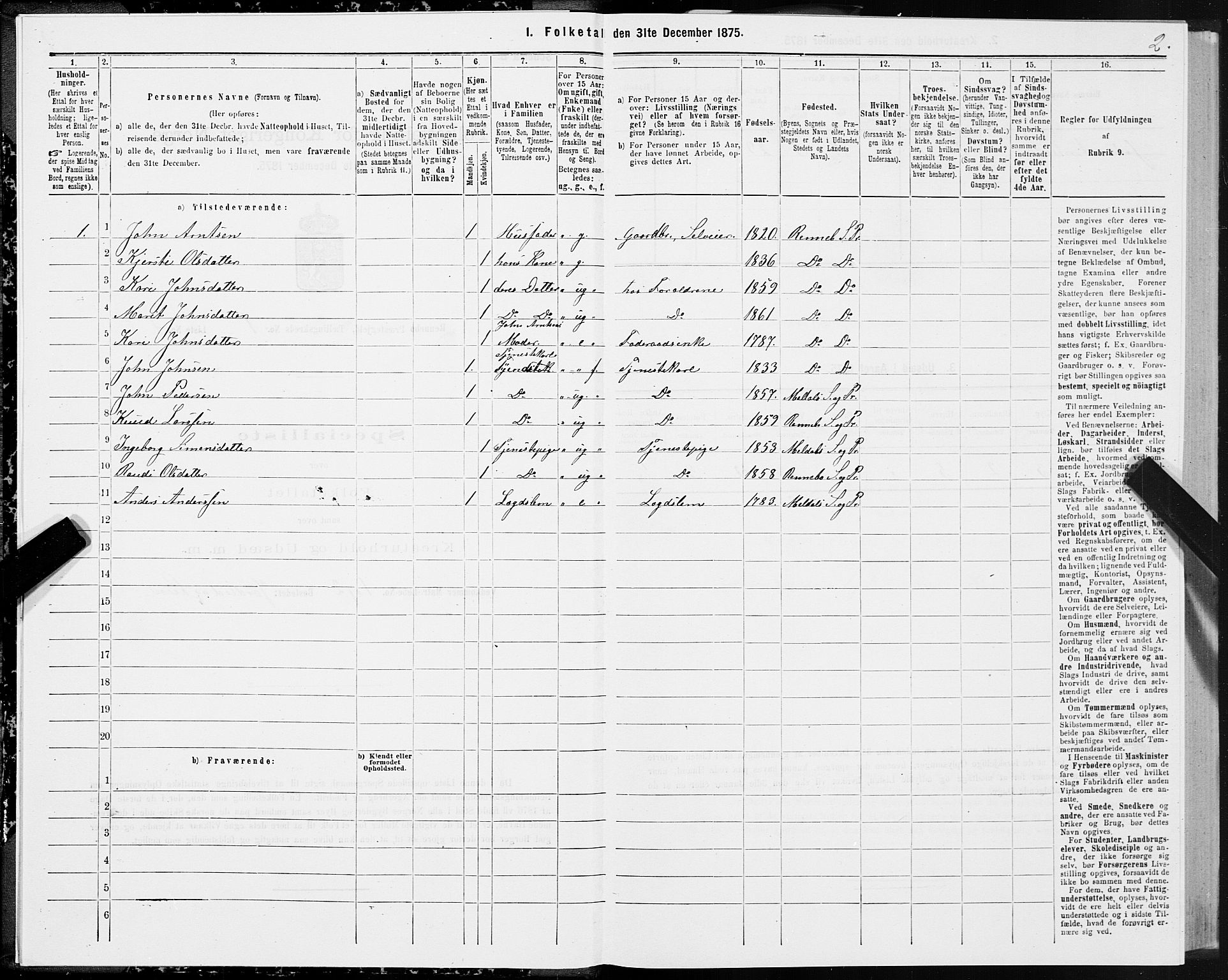 SAT, 1875 census for 1635P Rennebu, 1875, p. 1002