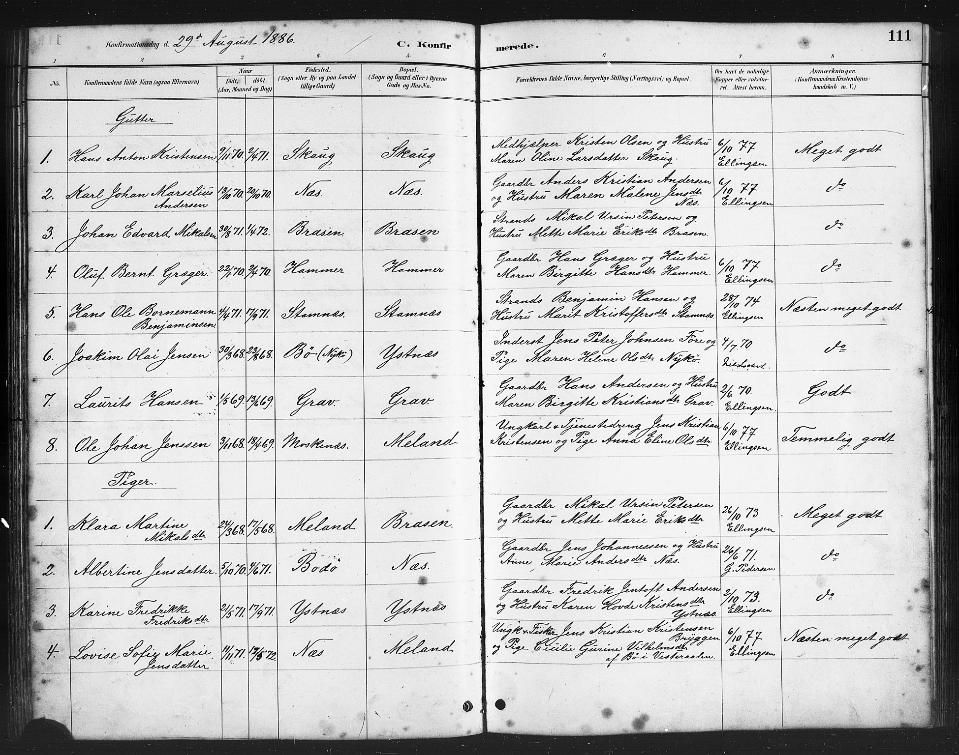 Ministerialprotokoller, klokkerbøker og fødselsregistre - Nordland, AV/SAT-A-1459/808/L0131: Parish register (copy) no. 808C02, 1879-1919, p. 111