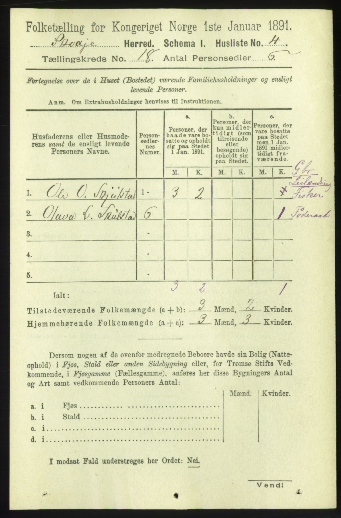 RA, 1891 census for 1529 Skodje, 1891, p. 3664