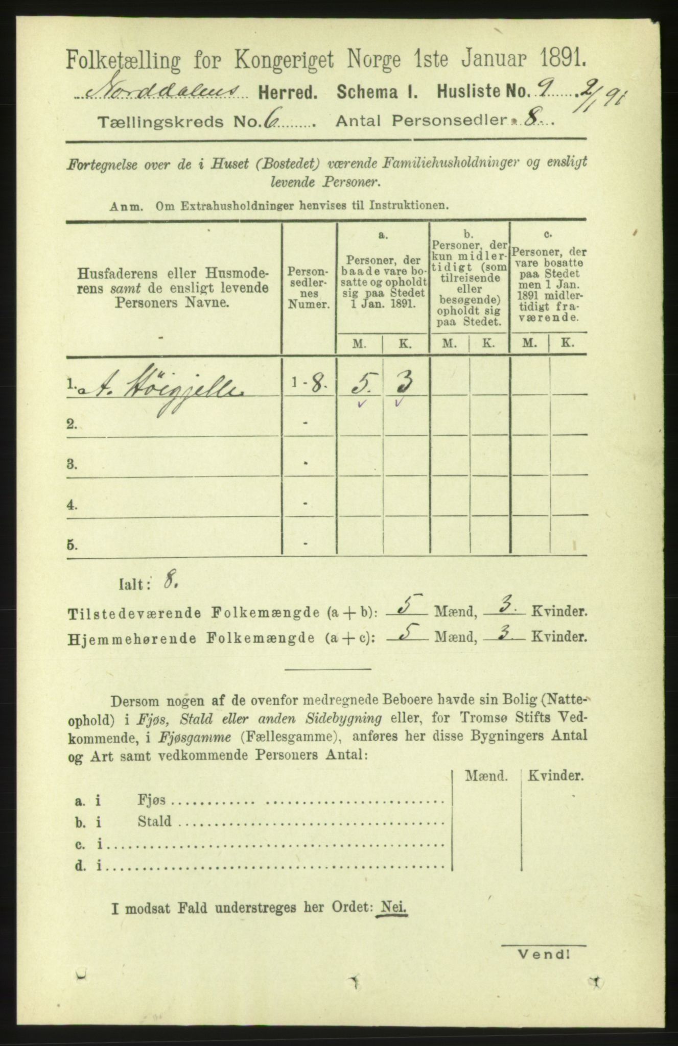 RA, 1891 census for 1524 Norddal, 1891, p. 1153