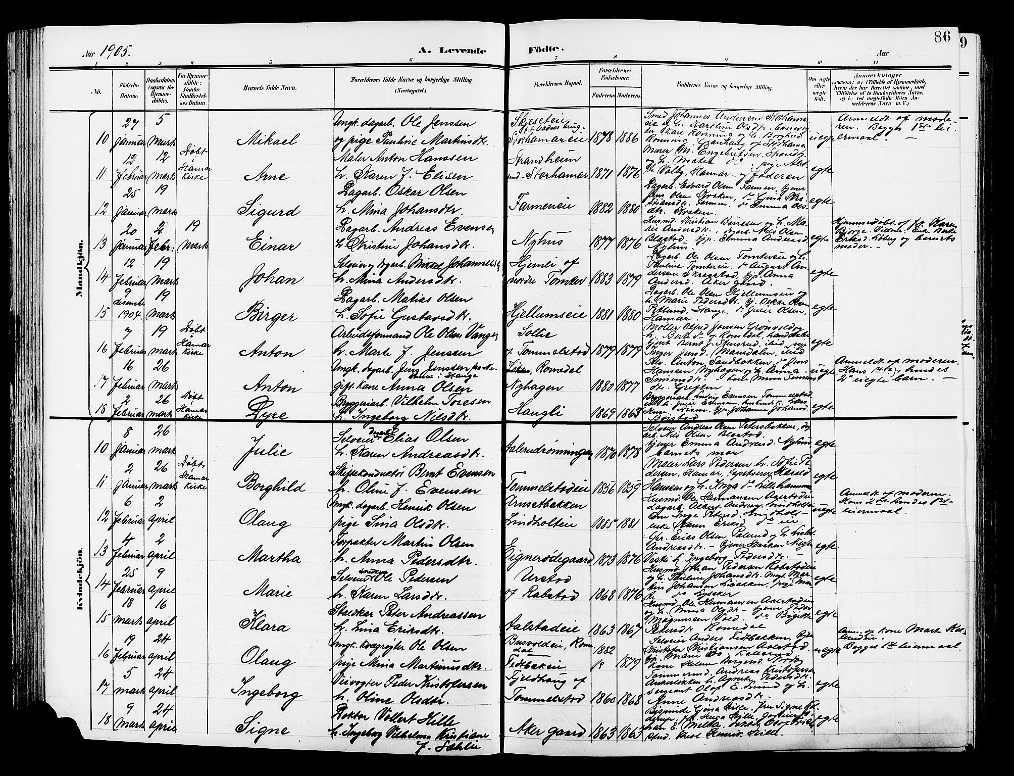 Vang prestekontor, Hedmark, AV/SAH-PREST-008/H/Ha/Hab/L0014: Parish register (copy) no. 14, 1896-1914, p. 86