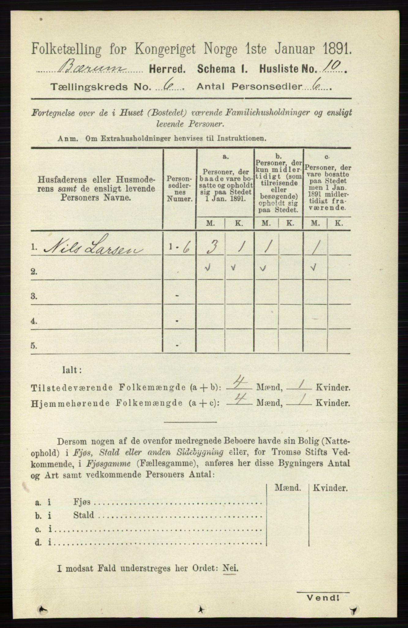 RA, 1891 census for 0219 Bærum, 1891, p. 3431