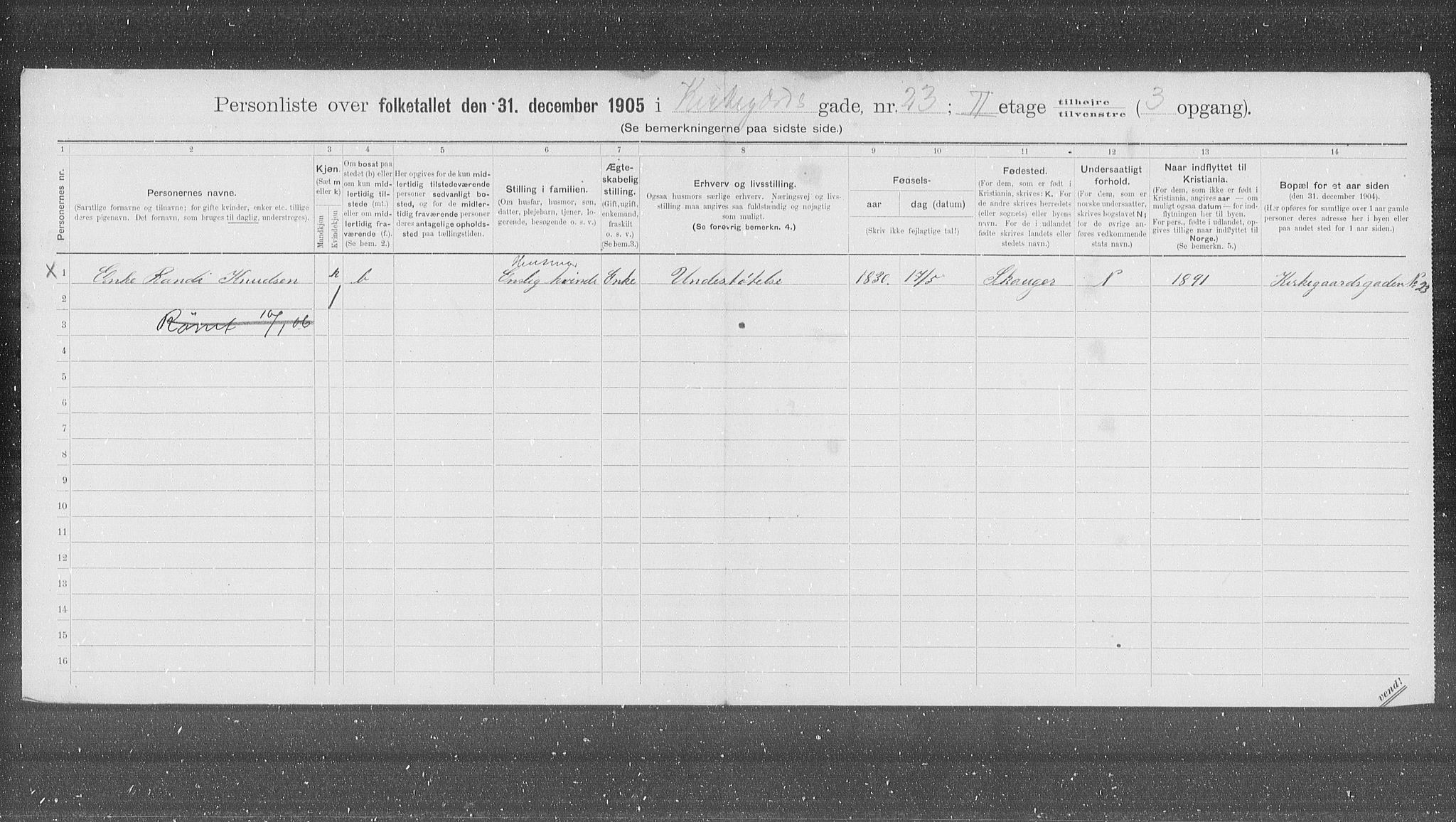 OBA, Municipal Census 1905 for Kristiania, 1905, p. 26595