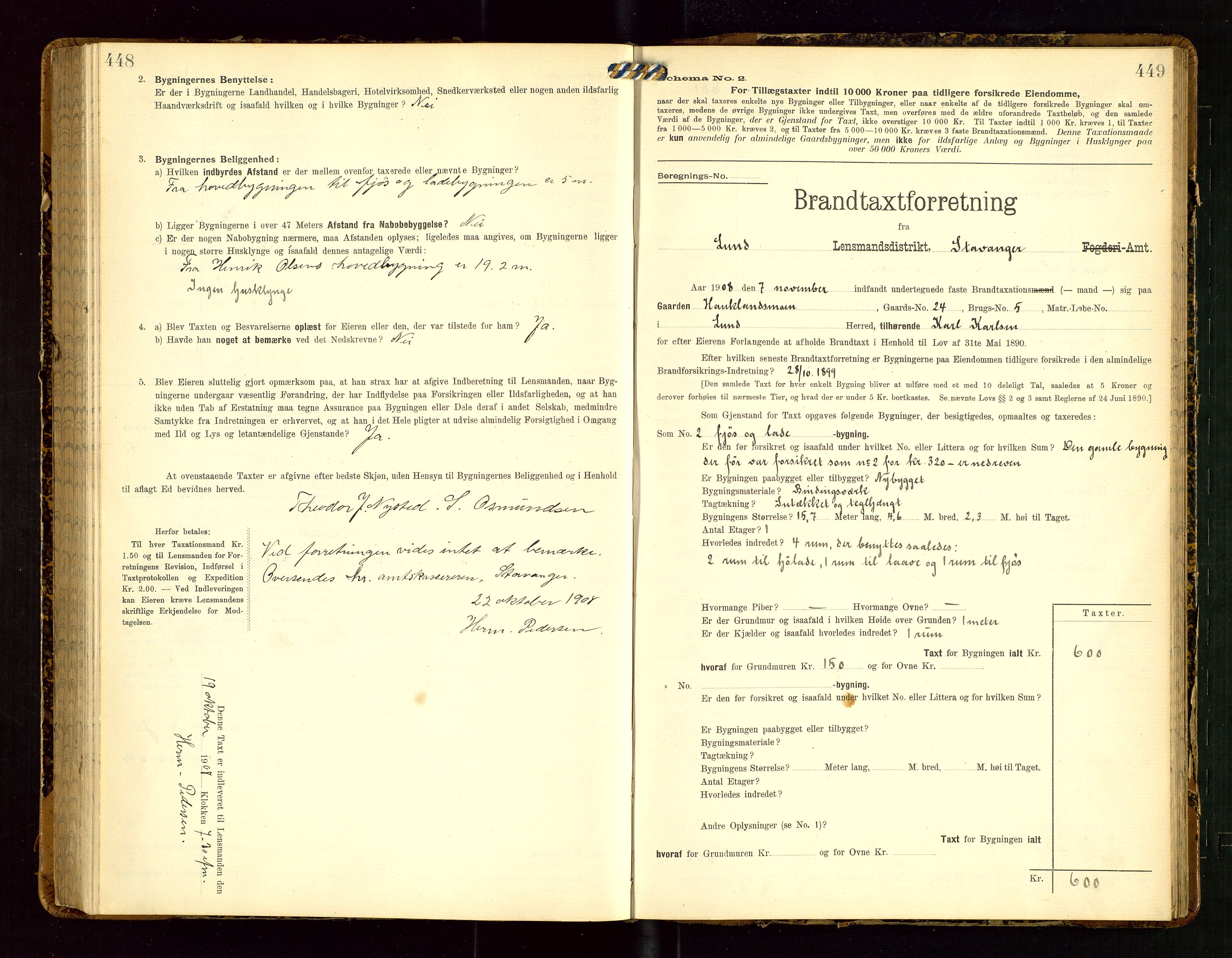 Lund lensmannskontor, SAST/A-100303/Gob/L0002: "Brandtakstprotokol", 1908-1918, p. 448-449