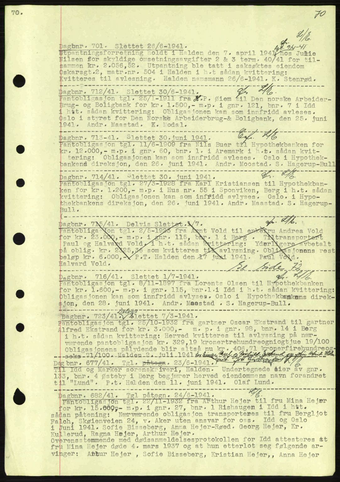 Idd og Marker sorenskriveri, AV/SAO-A-10283/G/Gb/Gbc/L0002: Mortgage book no. B4-9a, 1939-1945, Diary no: : 701/1941