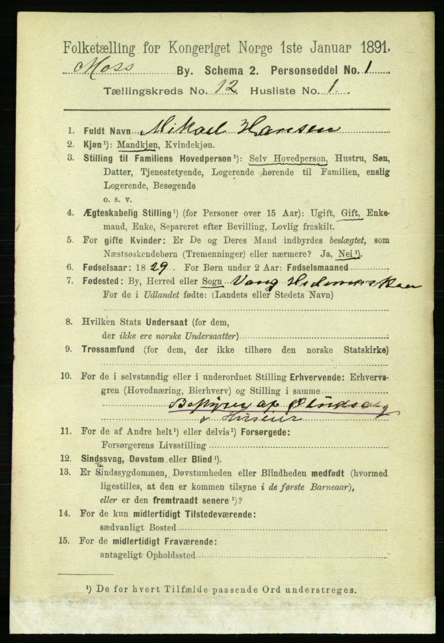 RA, 1891 census for 0104 Moss, 1891, p. 6326